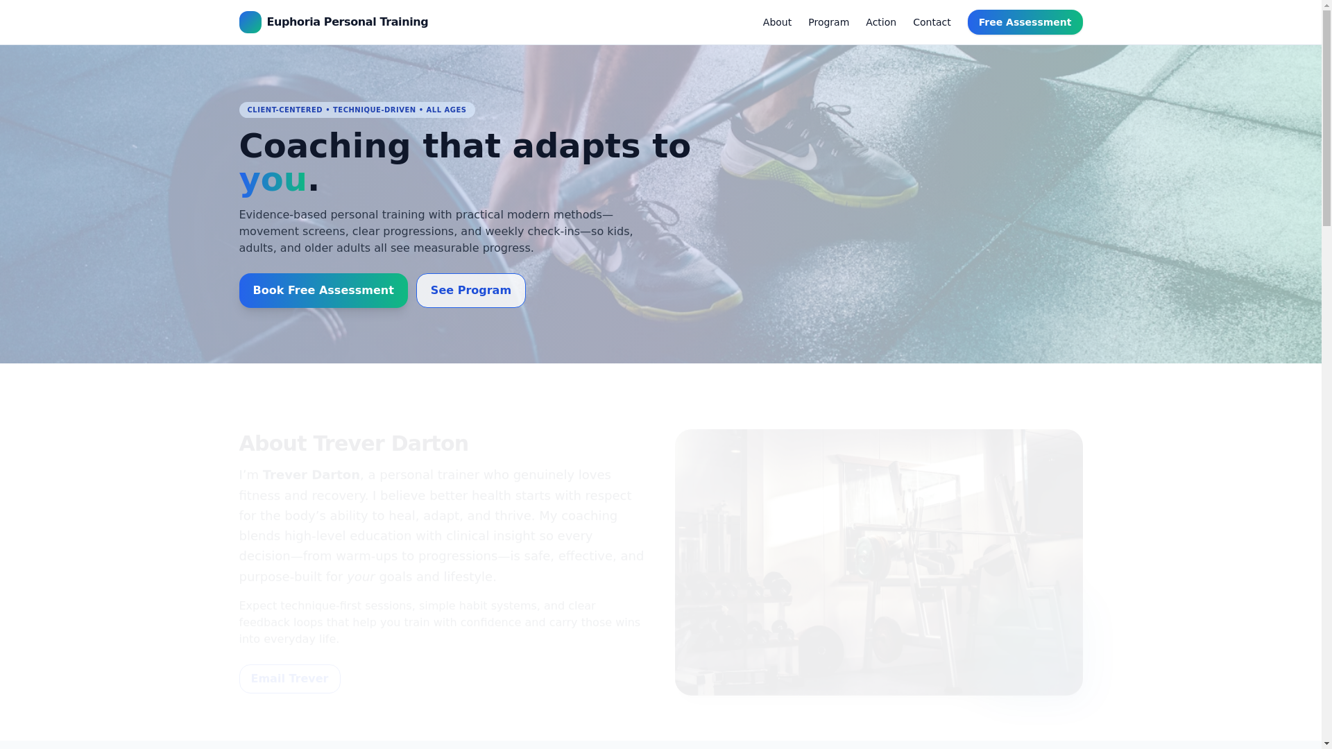 website screenshot of https://euphoriapersonaltraining.com/