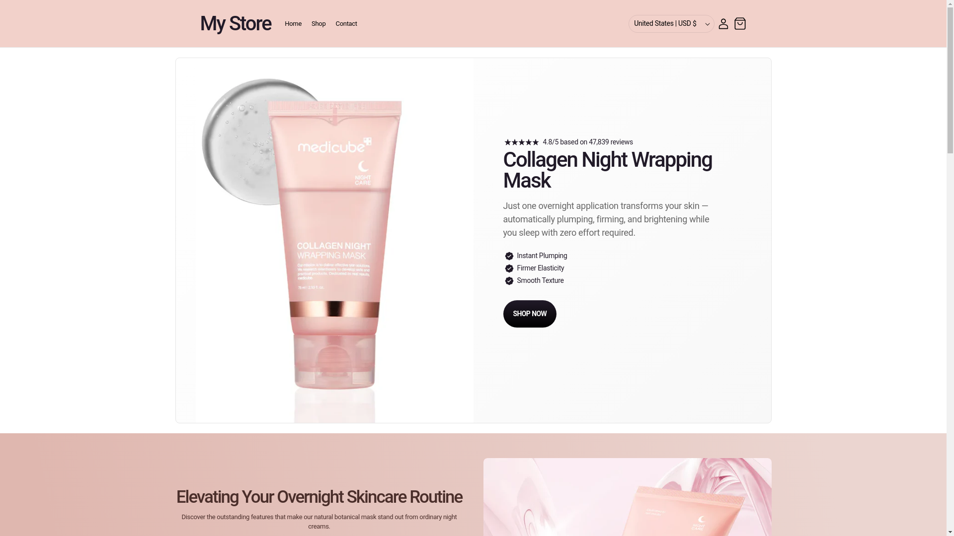 website screenshot of https://shopmedicubemask.com/