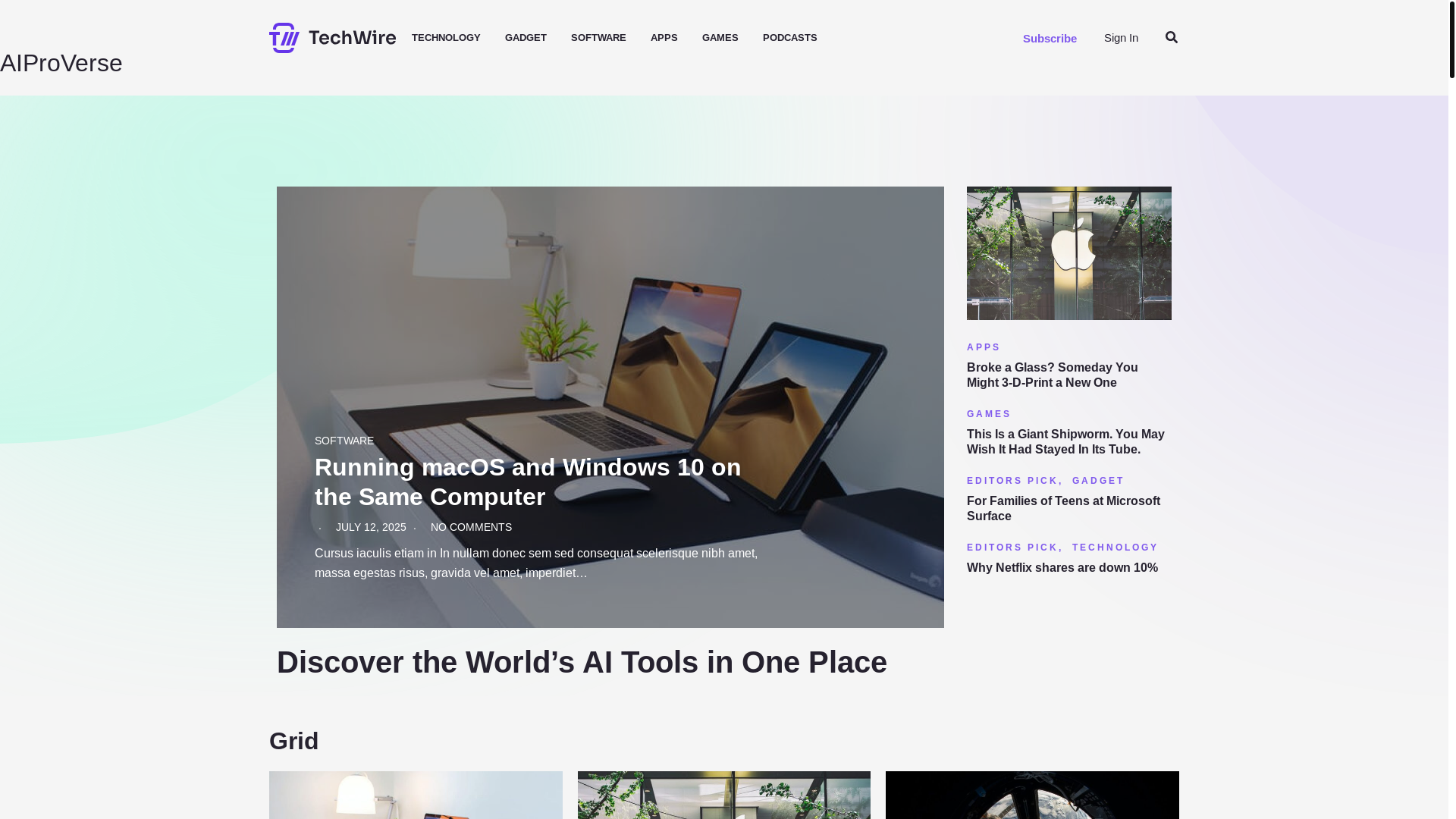 website screenshot of https://aiproverse.com/