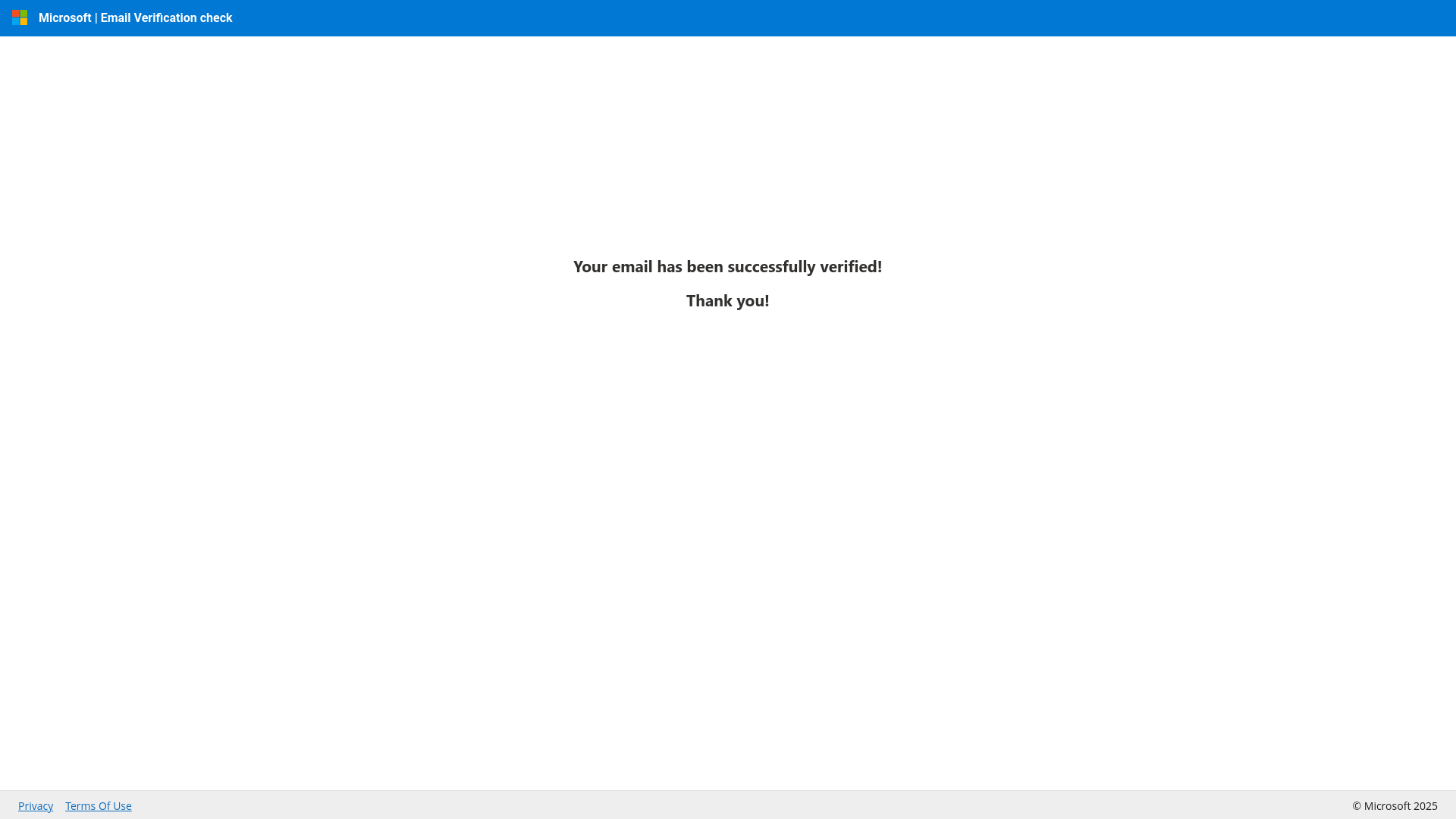 website screenshot of https://verifyemail.microsoft.com/v1.0/tokenverification/verify?token=95sLOtYXmct0eDrqETGx1kvuro09IEloIOapEkCdU_Y