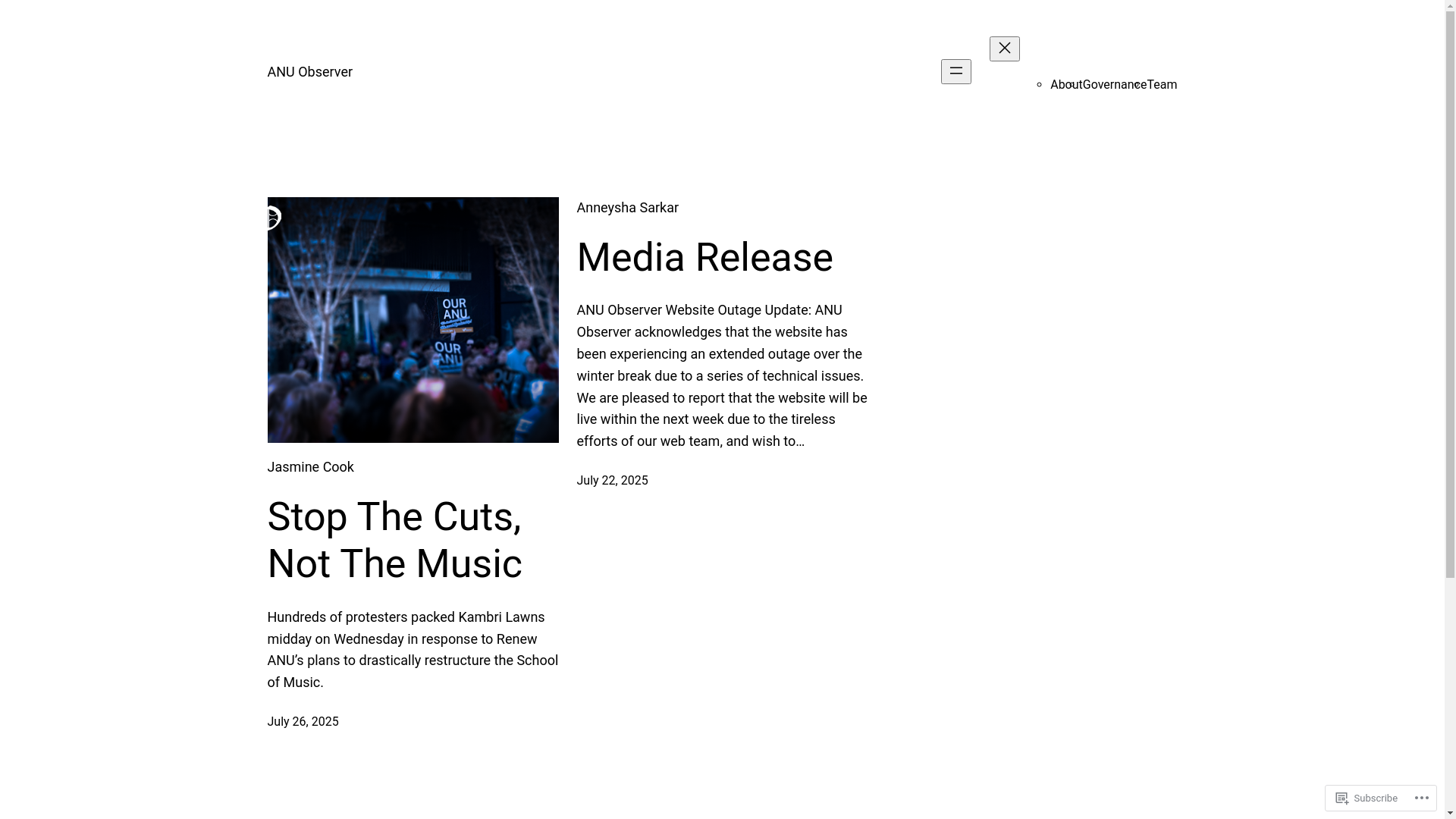 website screenshot of https://anu-observer.org/
