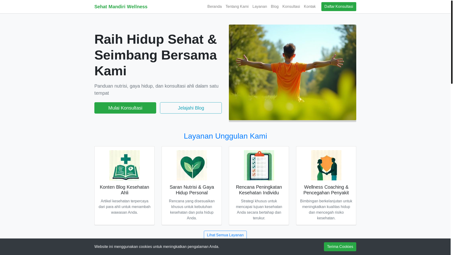 website screenshot of https://sehatmandiriwellnessb.com/