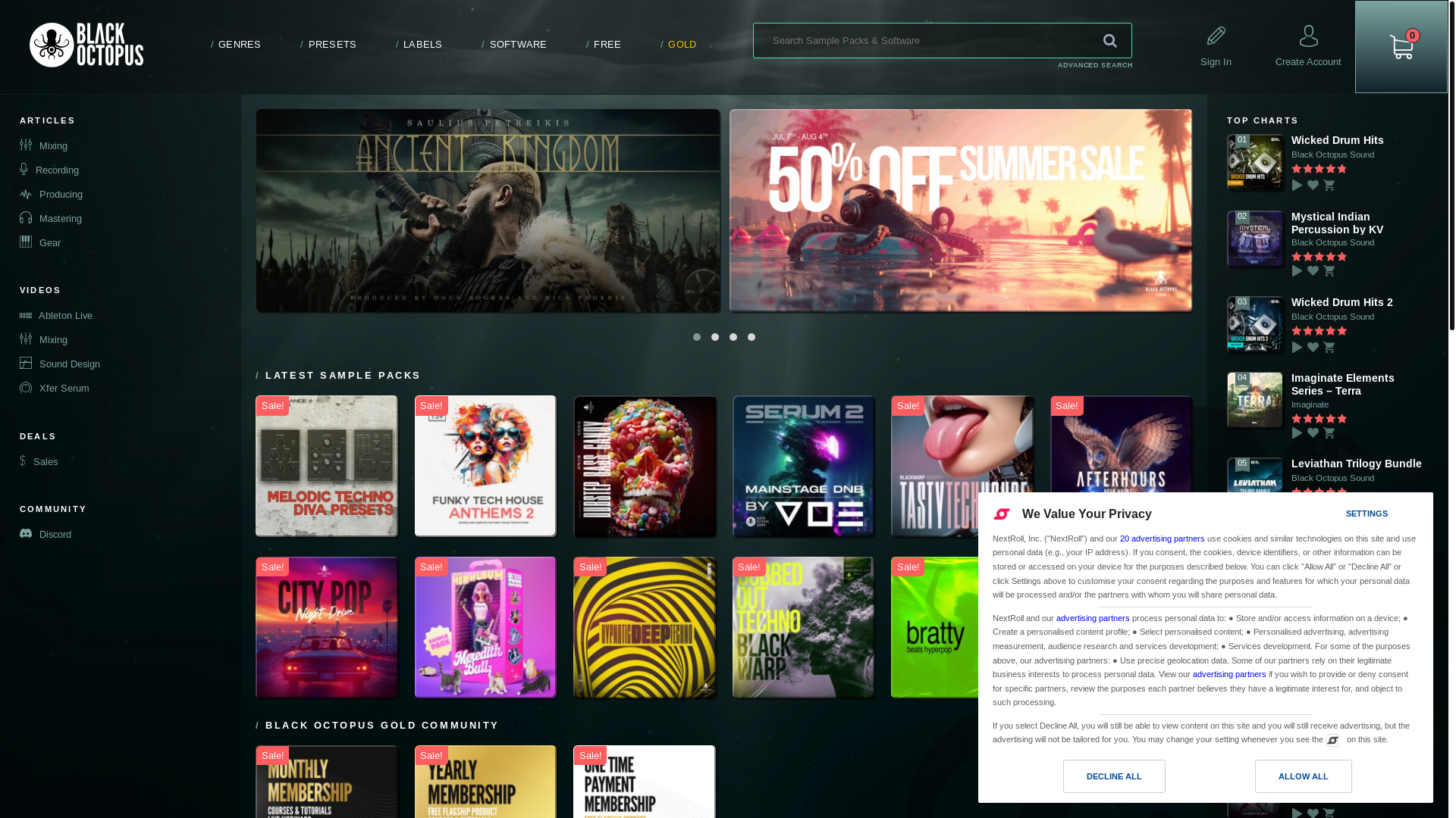 website screenshot of https://blackoctopus-sound.com/
