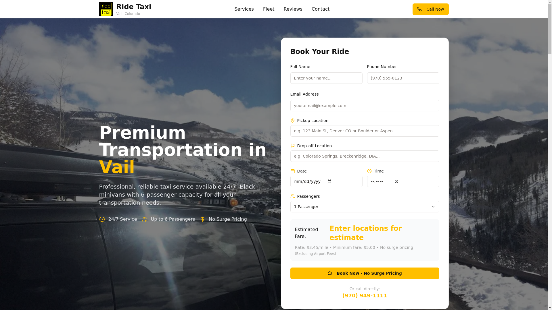 website screenshot of https://vail.taxi/