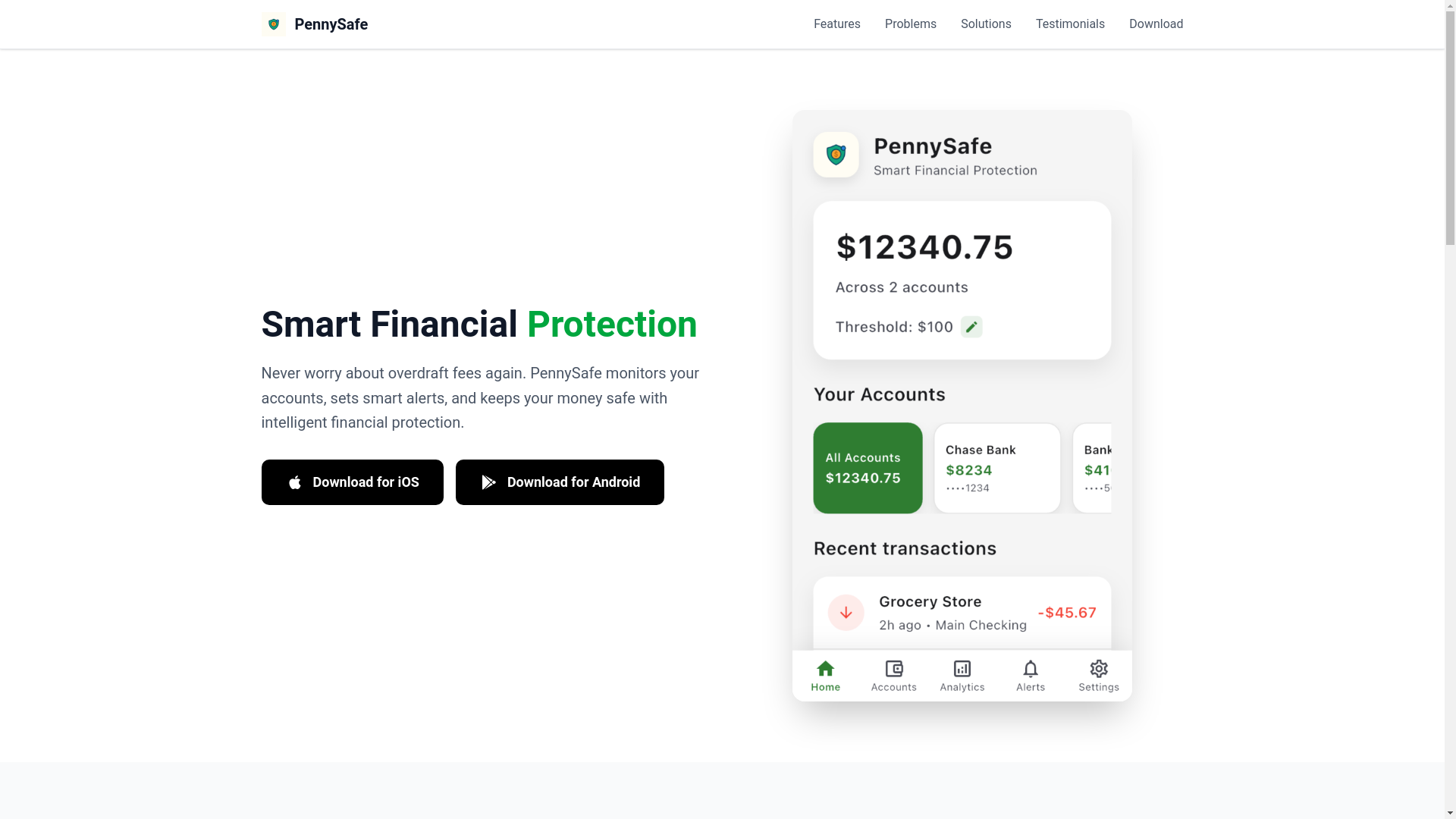 website screenshot of https://pennysafe-landing.pages.dev/
