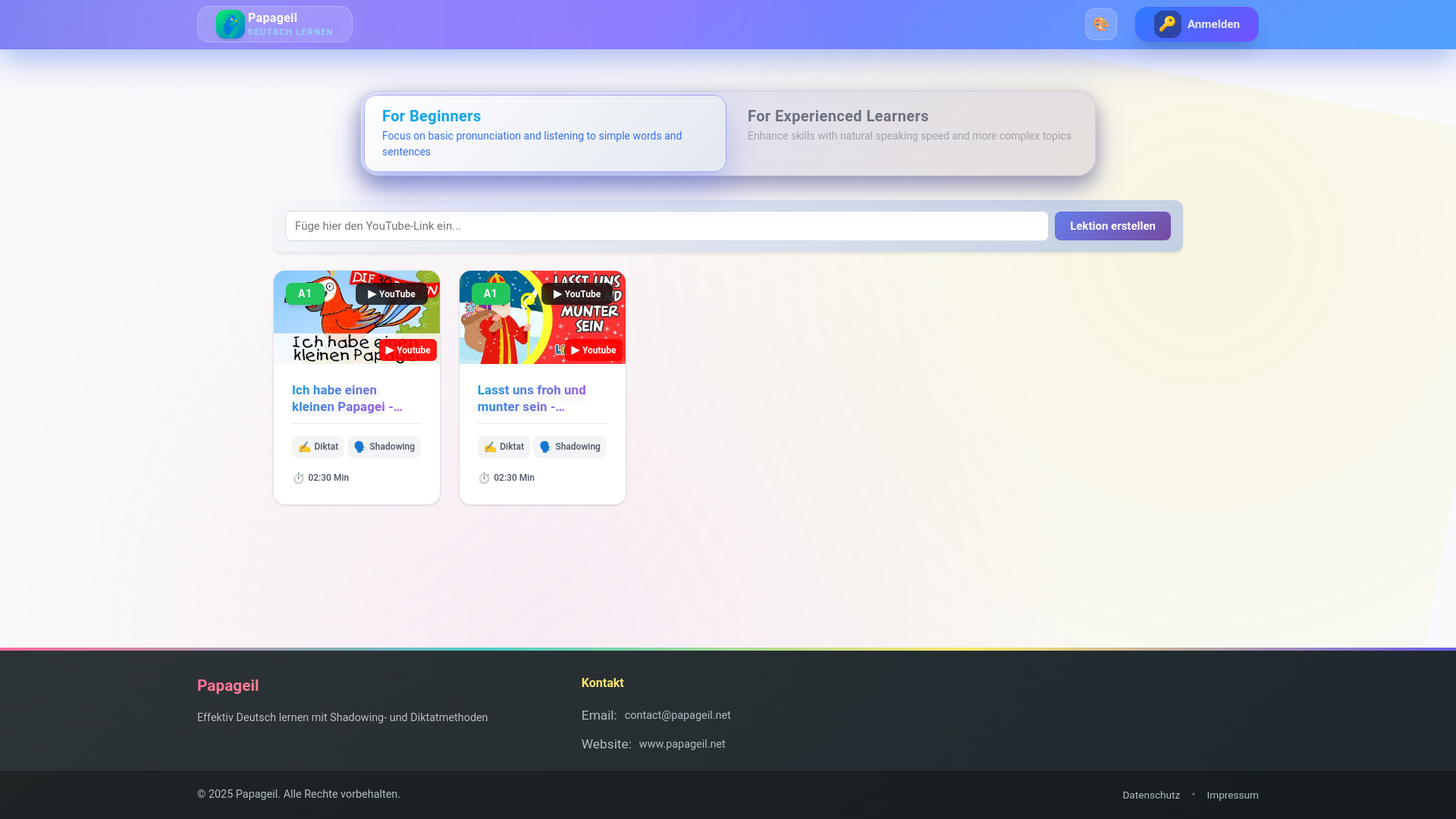 website screenshot of https://papageil.net/