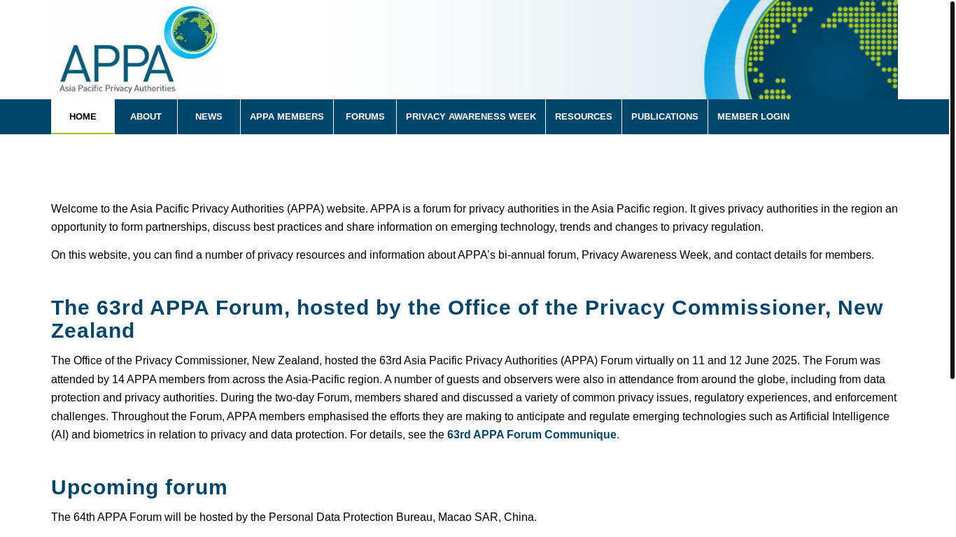 website screenshot of https://www.appaforum.org/