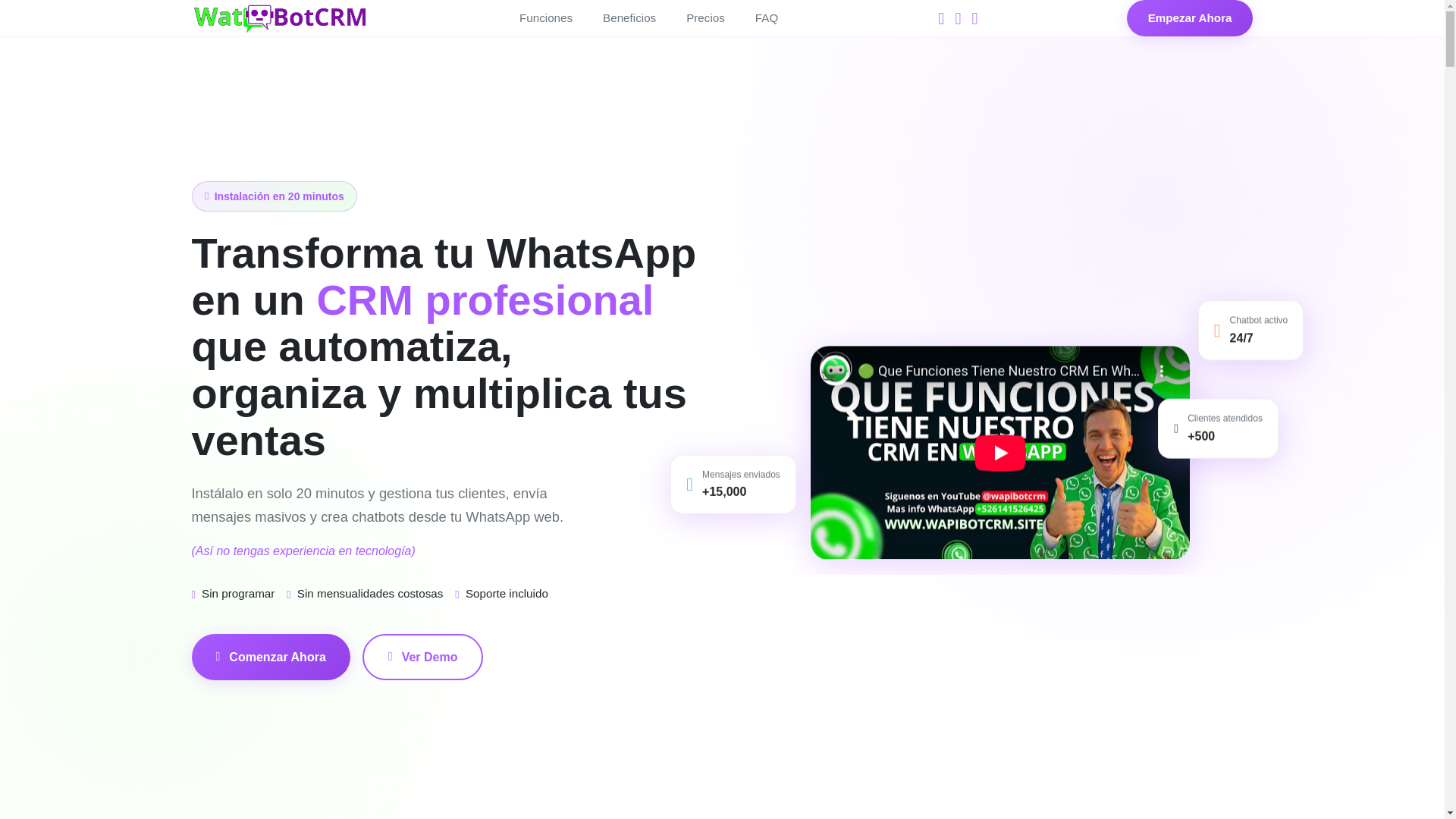 website screenshot of https://watbotcrm.mx/