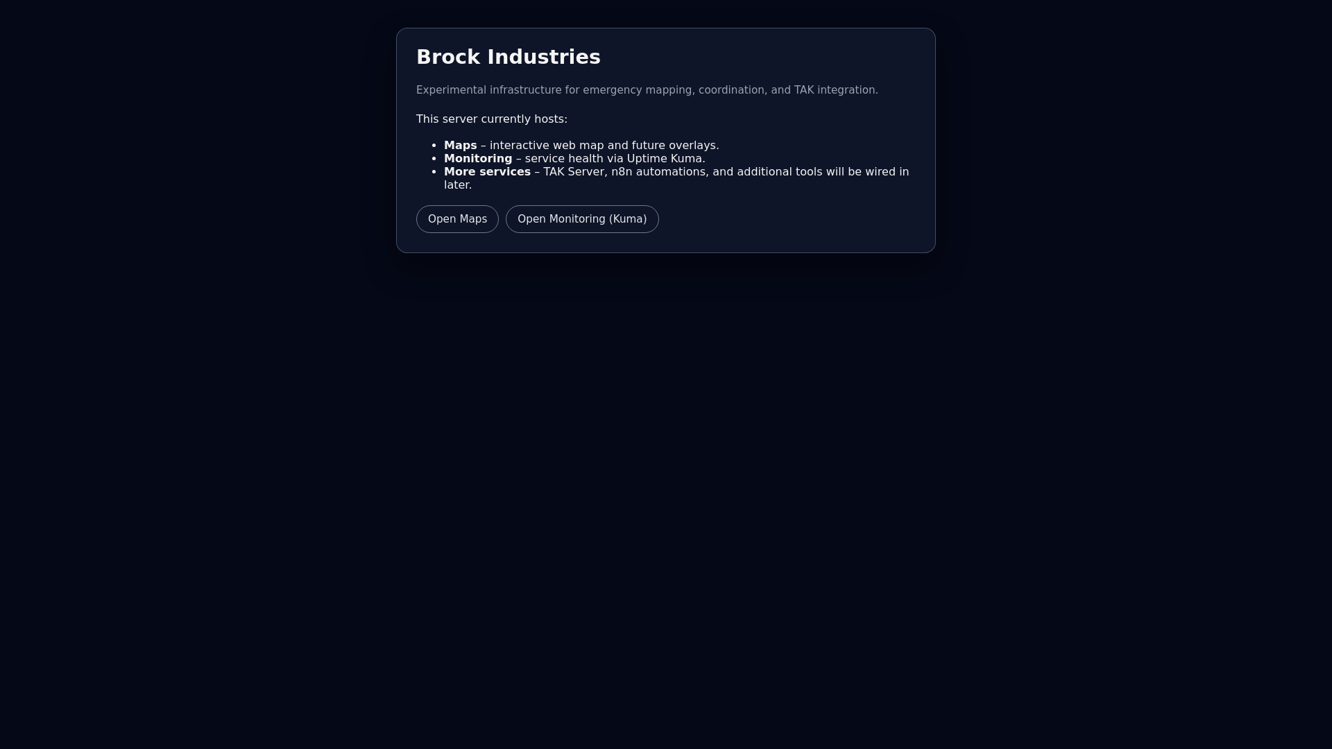 website screenshot of https://brockindustries.cloud/