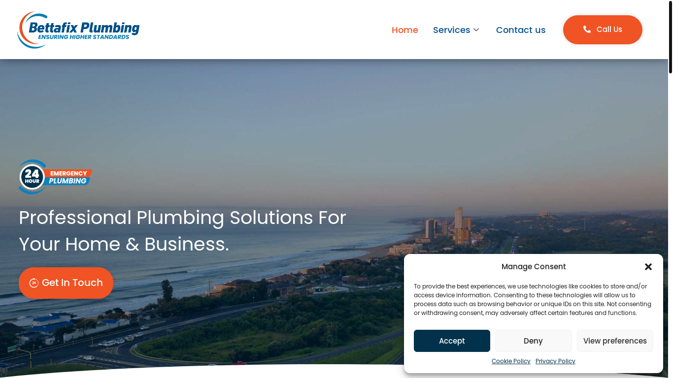 website screenshot of http://www.bettafixplumbing.co.za