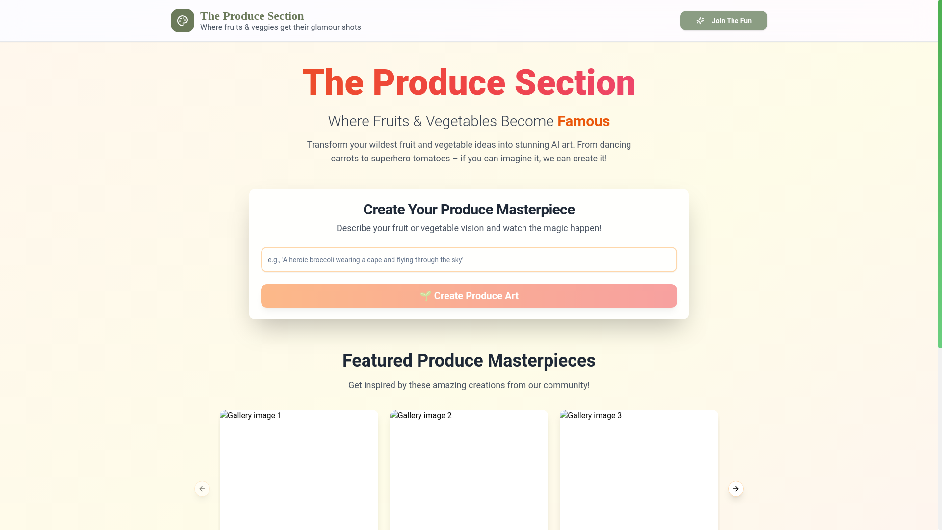 website screenshot of https://produce-section.xyz/