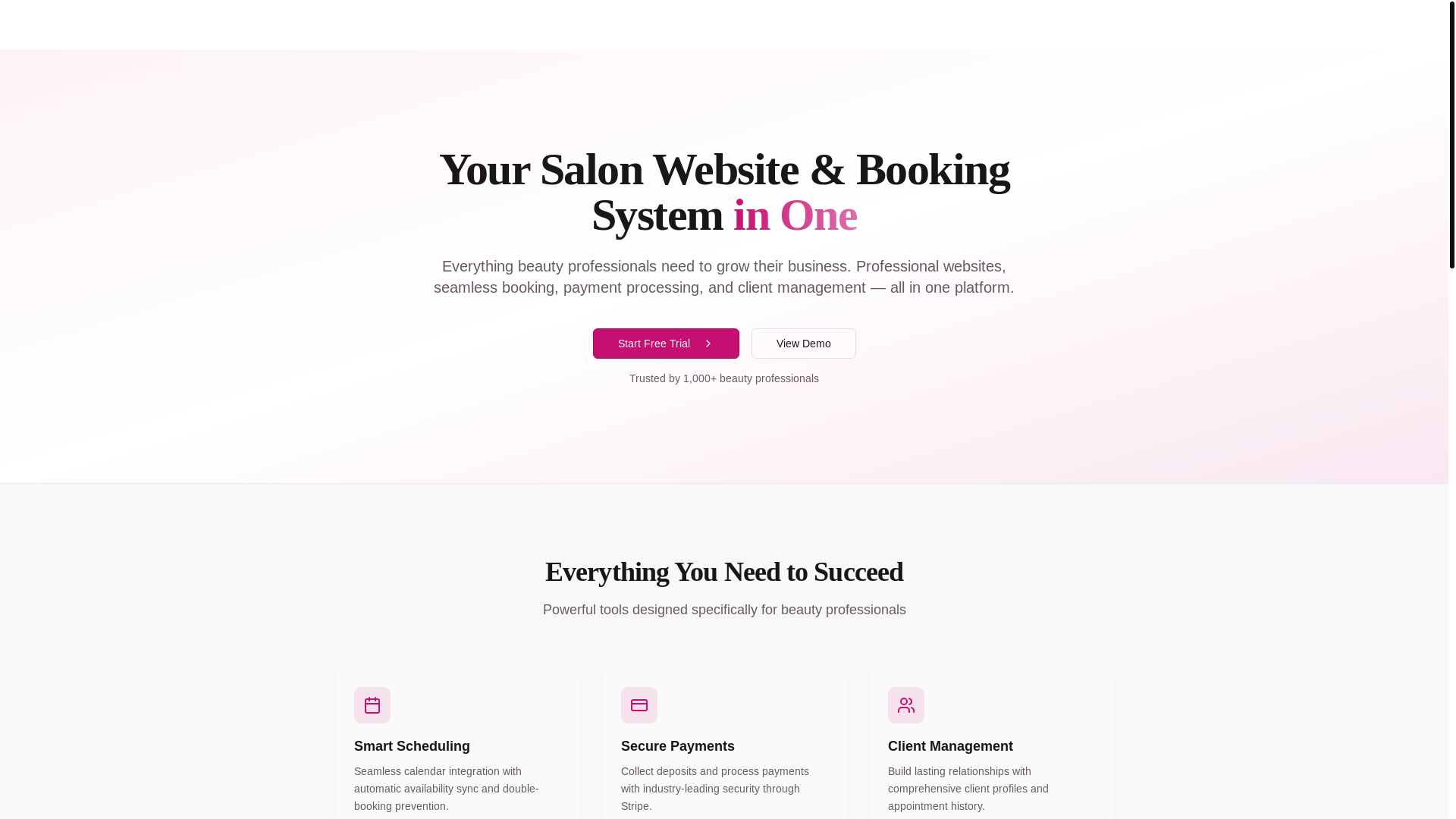 website screenshot of https://trybeauty.pro/