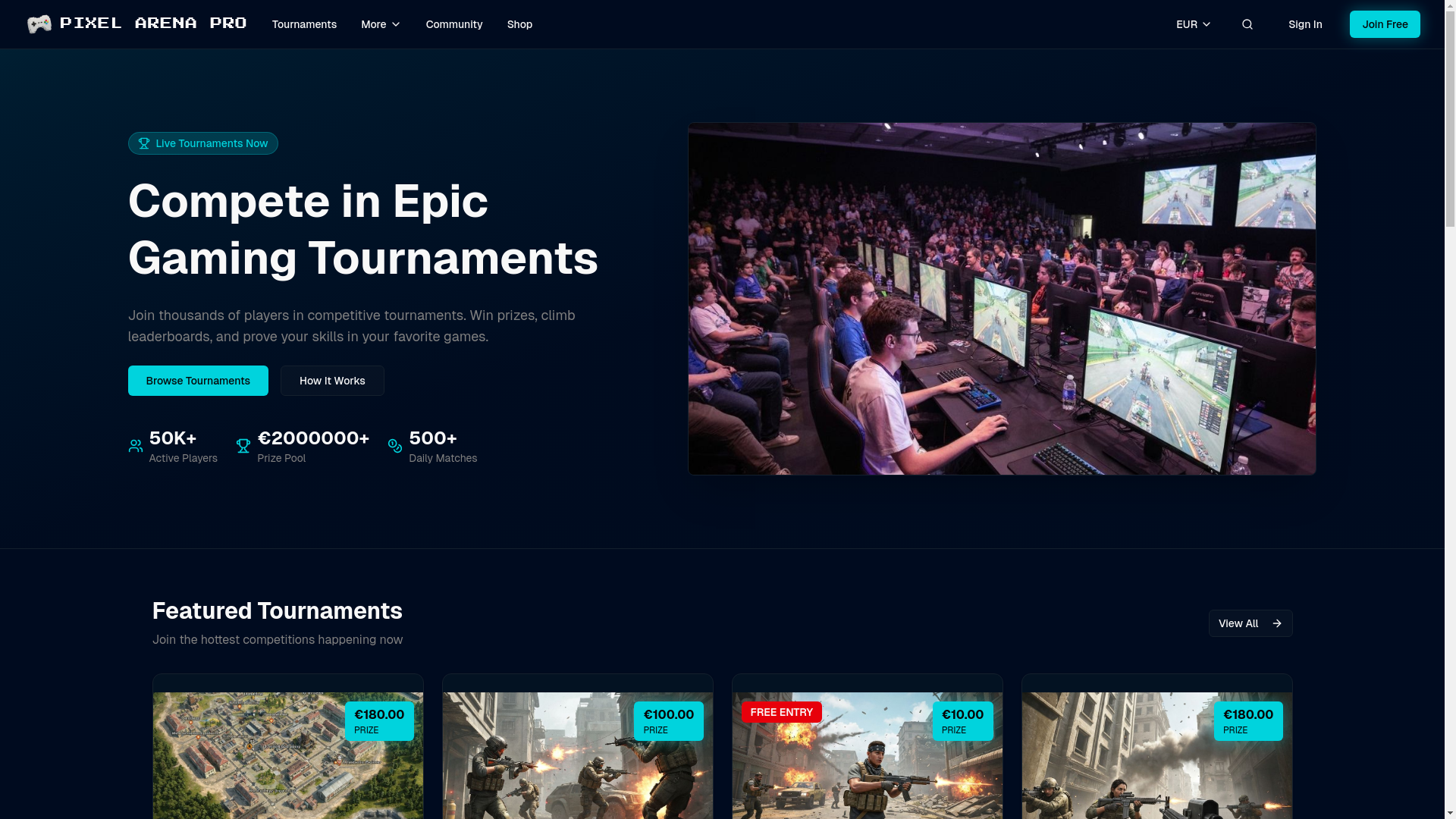 website screenshot of https://pixelarenapro.com/