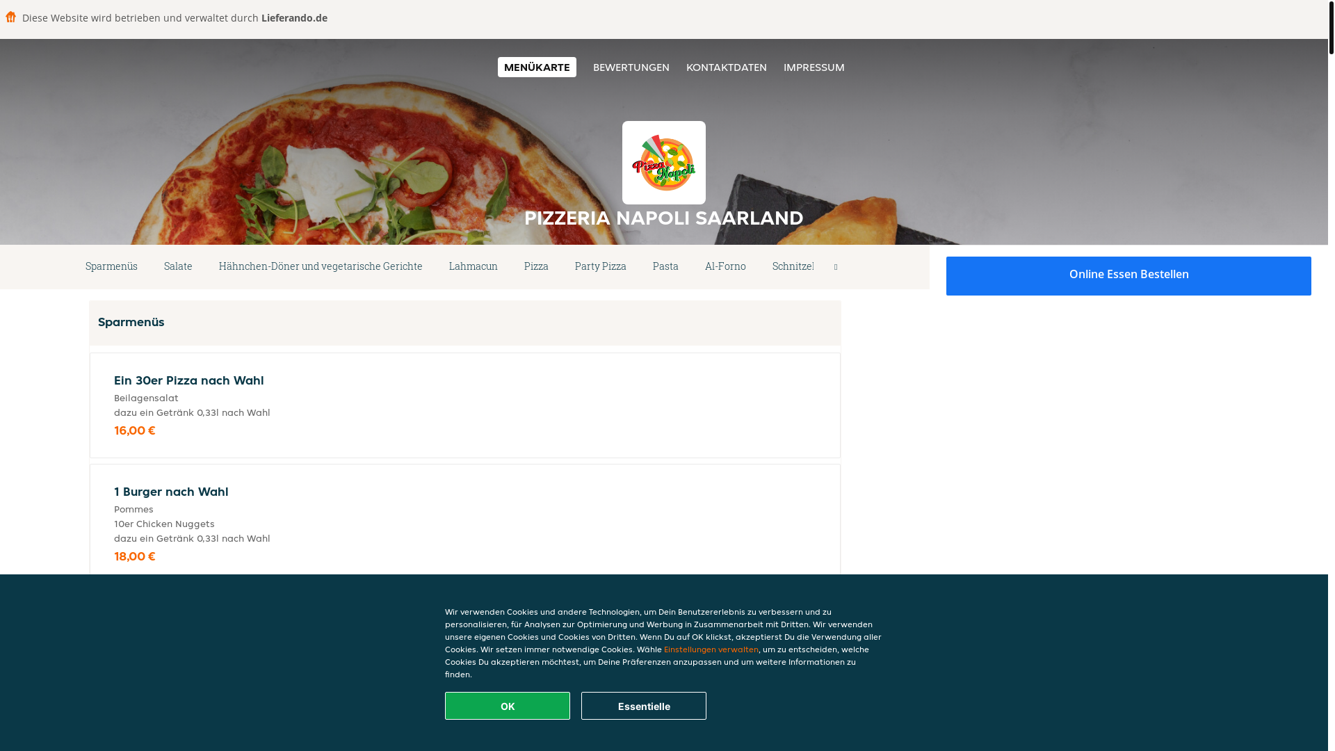 website screenshot of https://pizzerianapoli-sanktwendel.de/