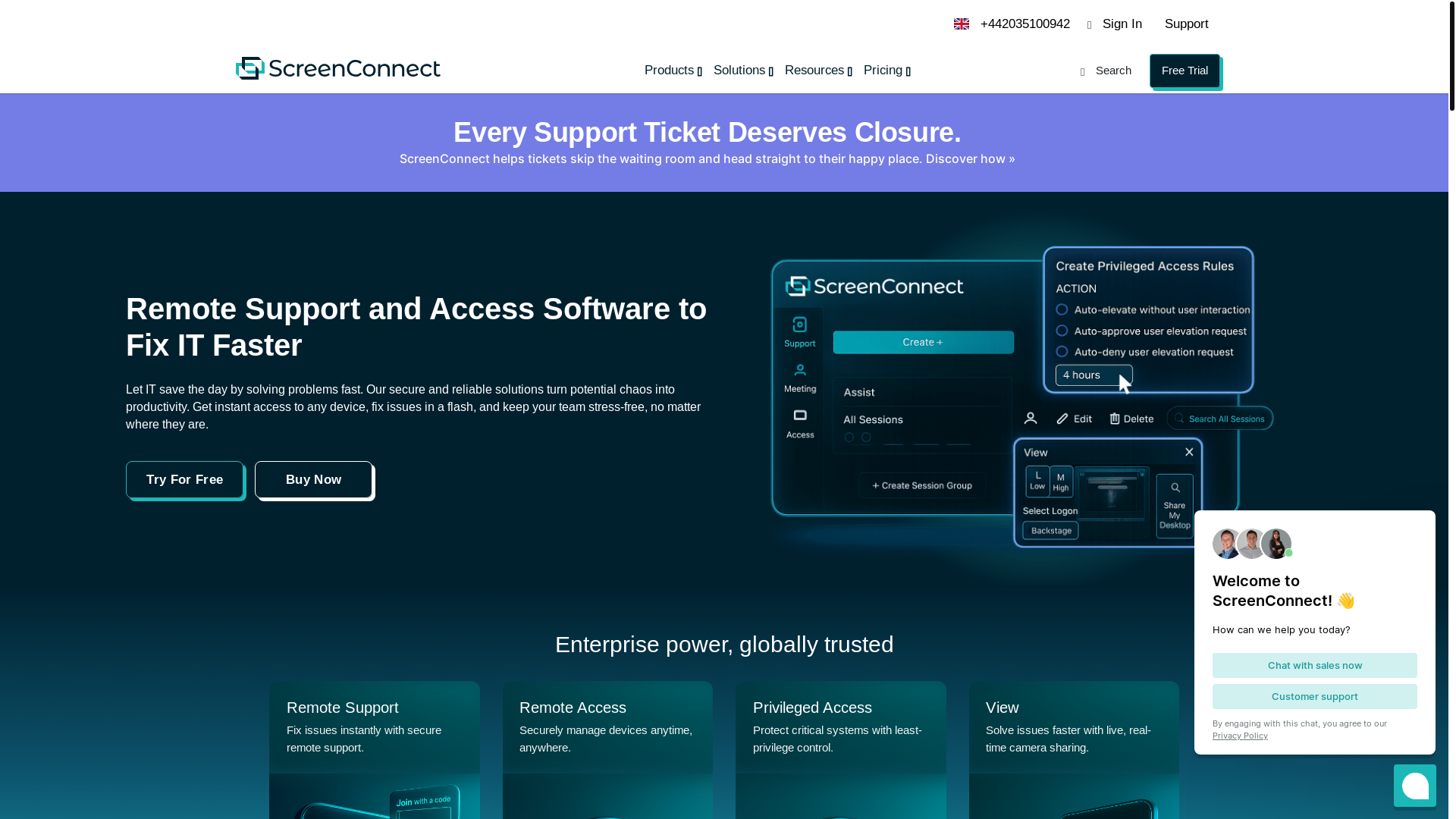 website screenshot of https://screenconnect.com