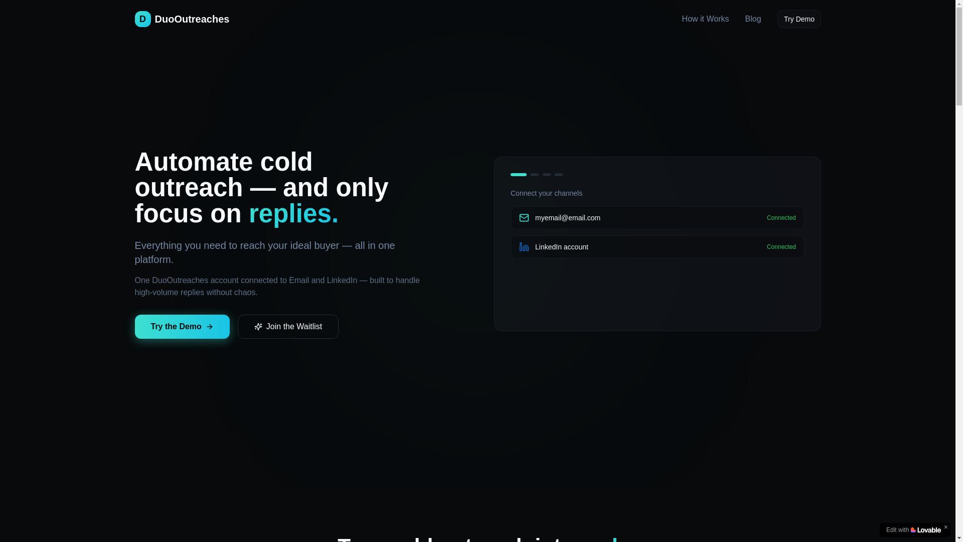 website screenshot of https://duooutreaches.lovable.app