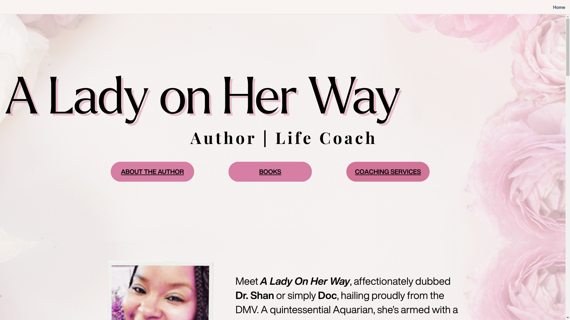 website screenshot of https://aladyonherway.com/