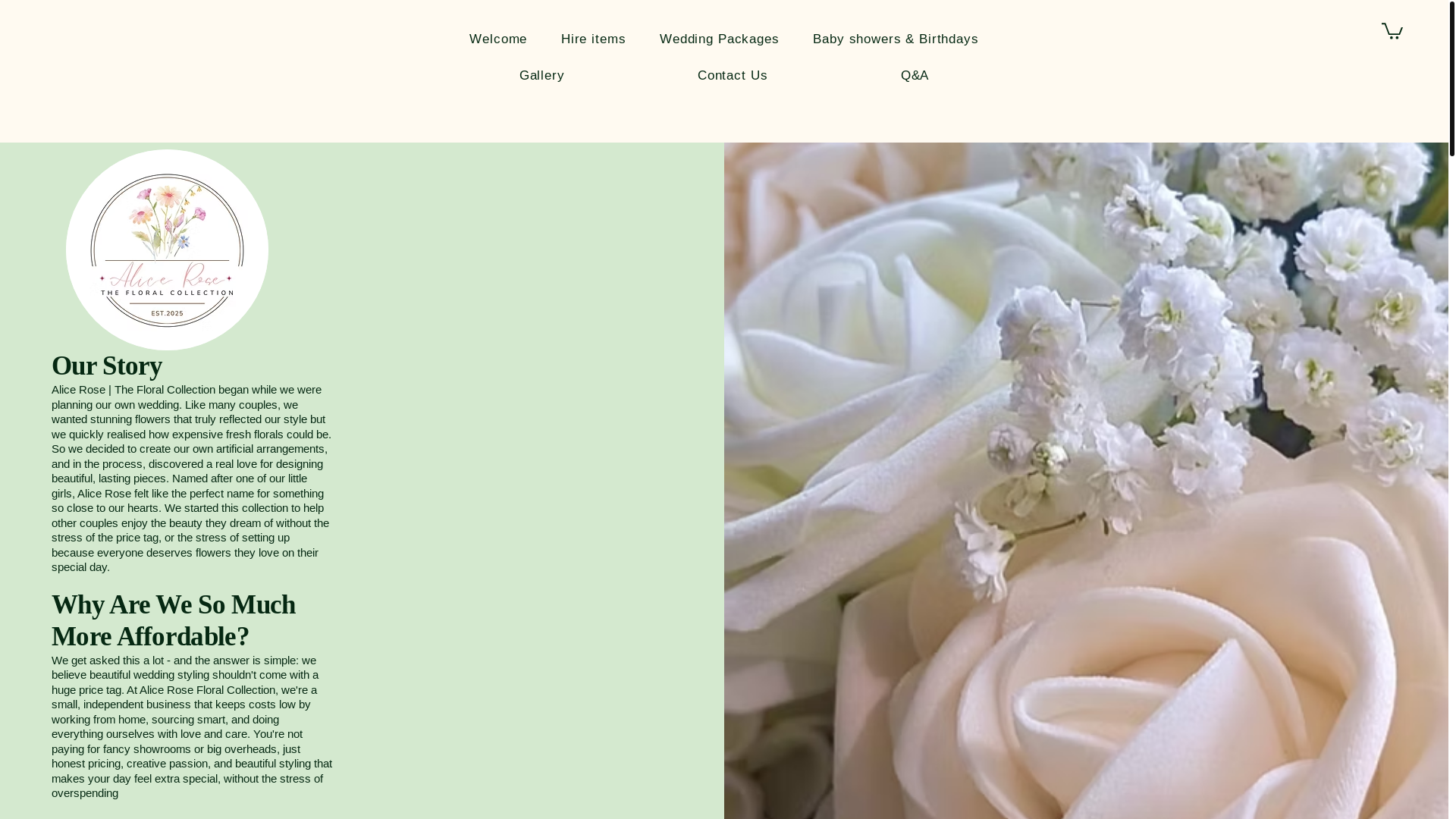 website screenshot of https://alicerosethefloralcollection.co.uk/