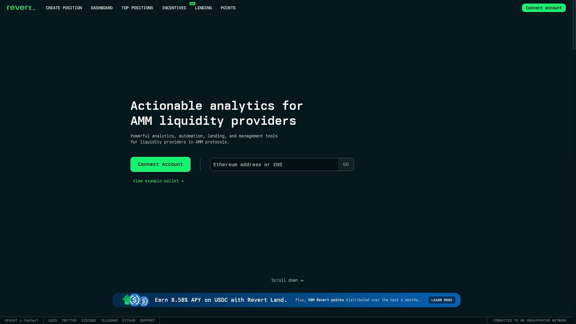 website screenshot of https://revertlf.finance/