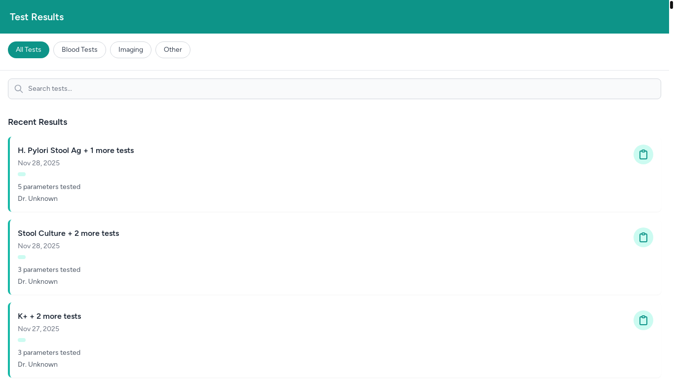 website screenshot of https://mlms.yzforge.com/patient/1967/results