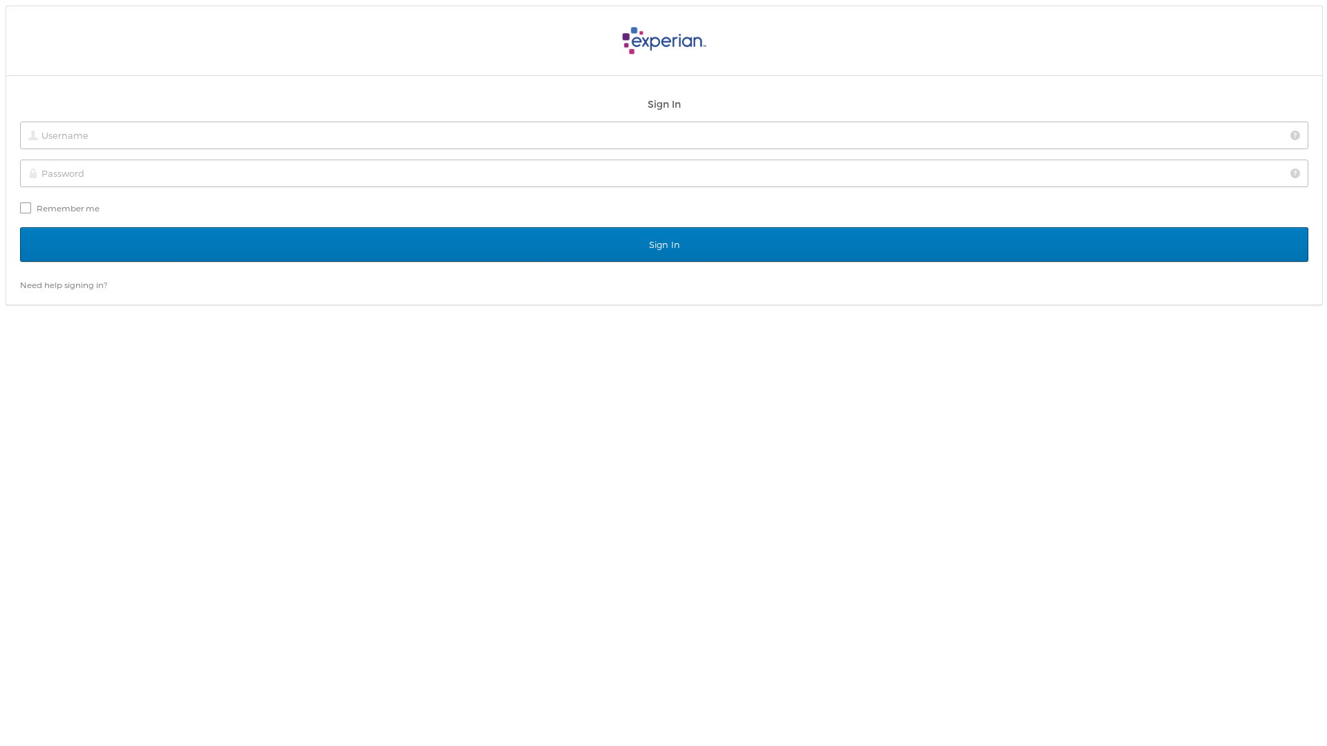 website screenshot of https://gateway.experian.com/auth/login.html