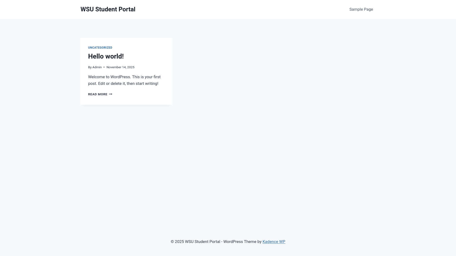 website screenshot of https://wsustudentportal.co.za/
