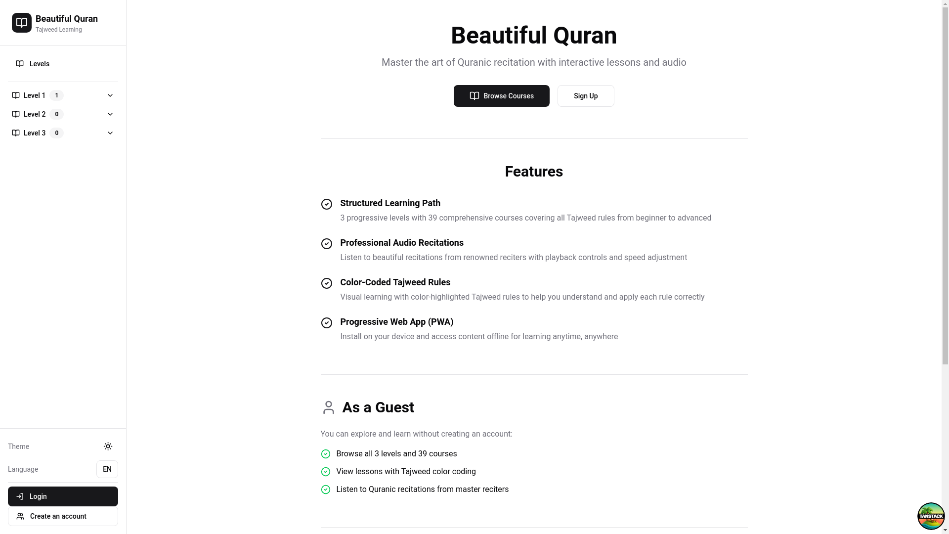 website screenshot of https://guzelkuran.org/