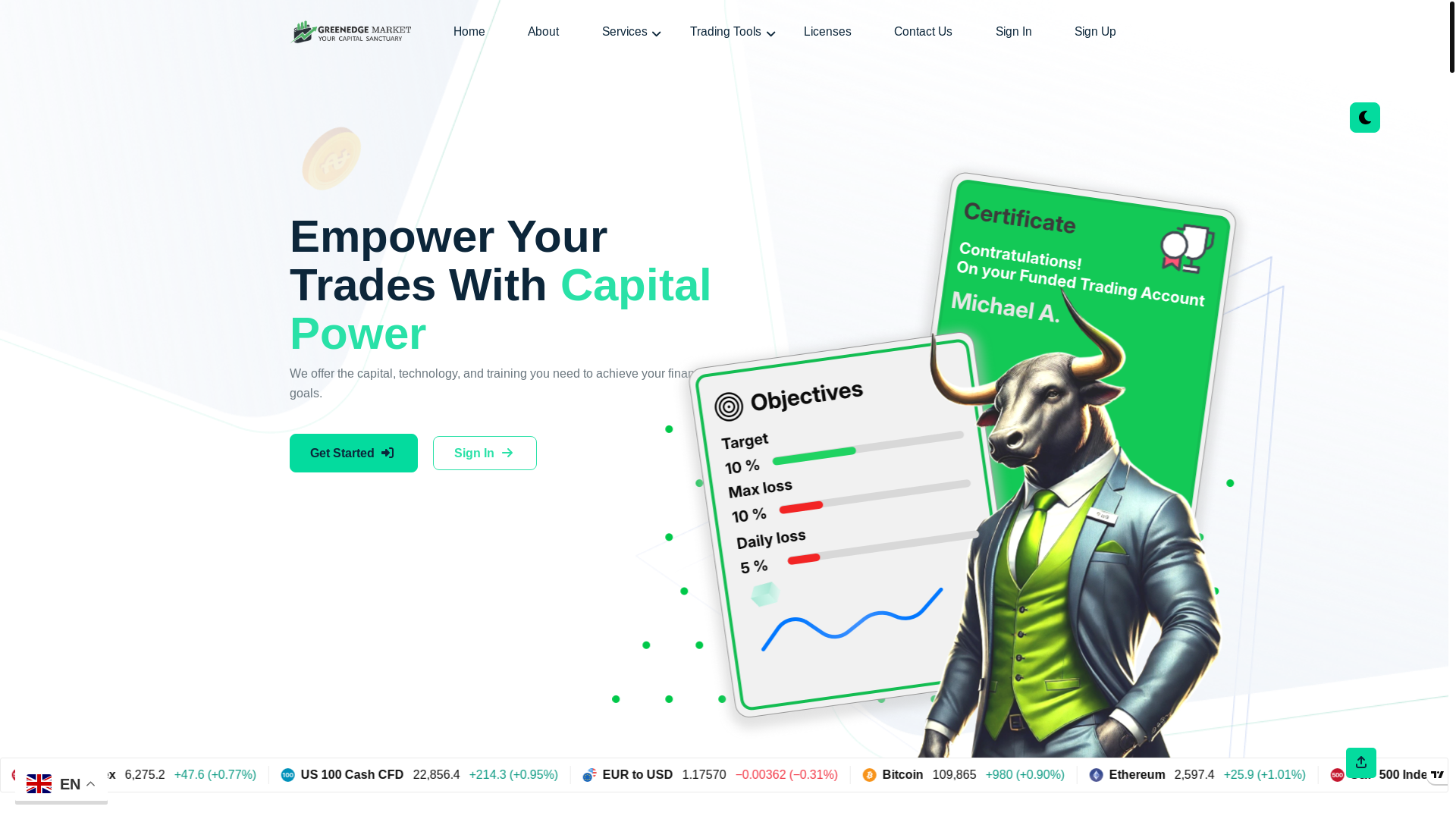 website screenshot of https://greenedgemarkets.site/