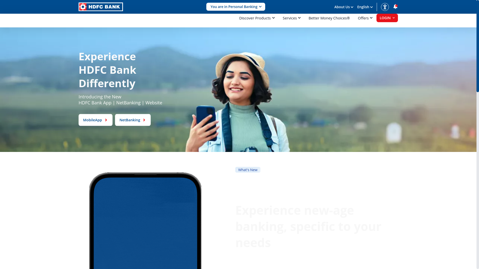website screenshot of https://www.hdfcbank.com/