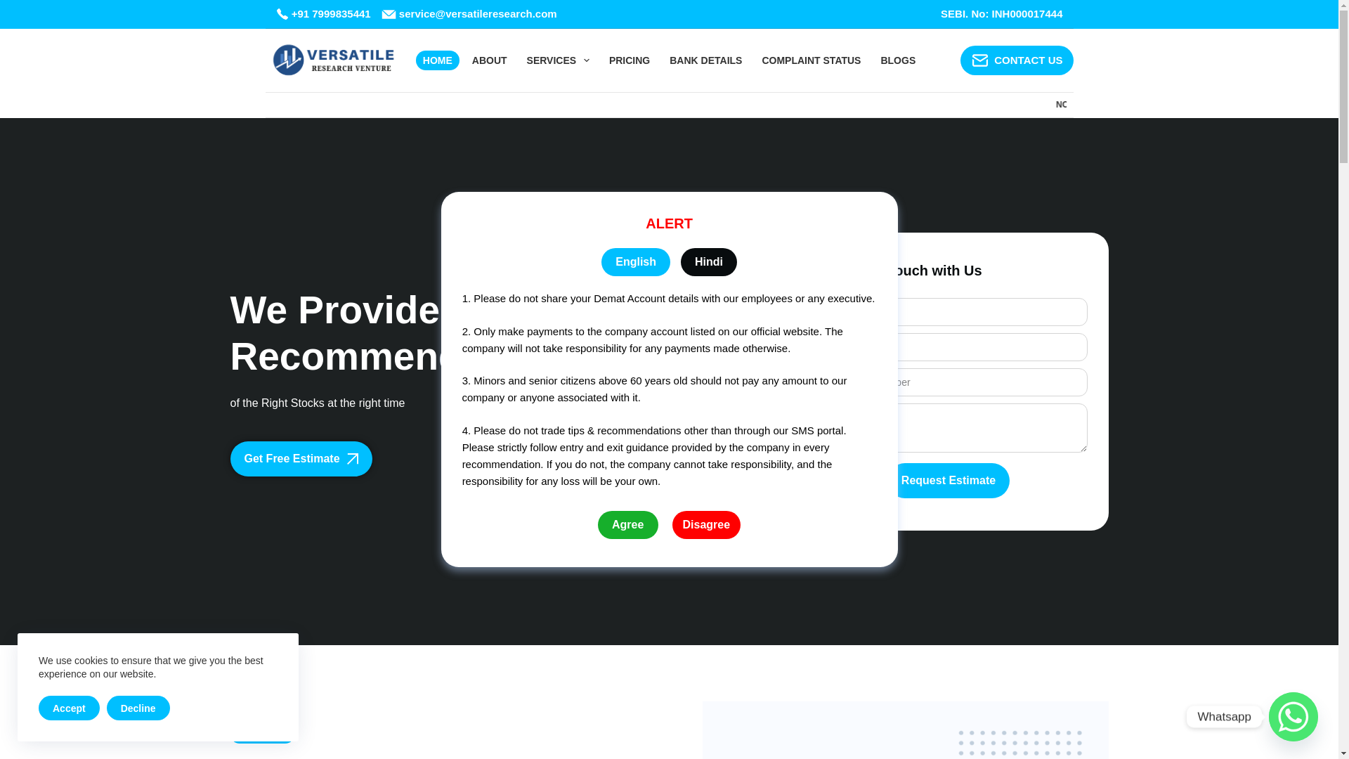 website screenshot of https://versatileresearch.com/