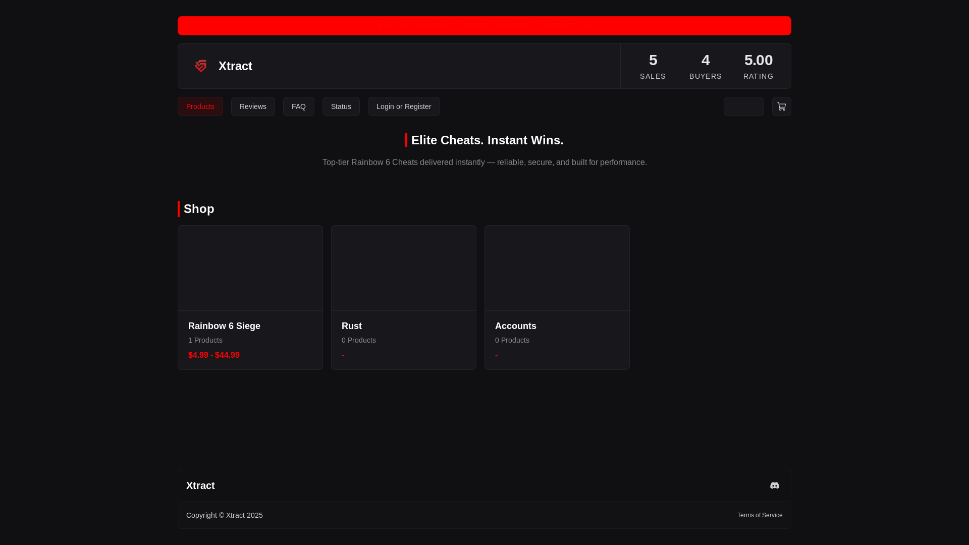 website screenshot of https://xtractcheats.com/