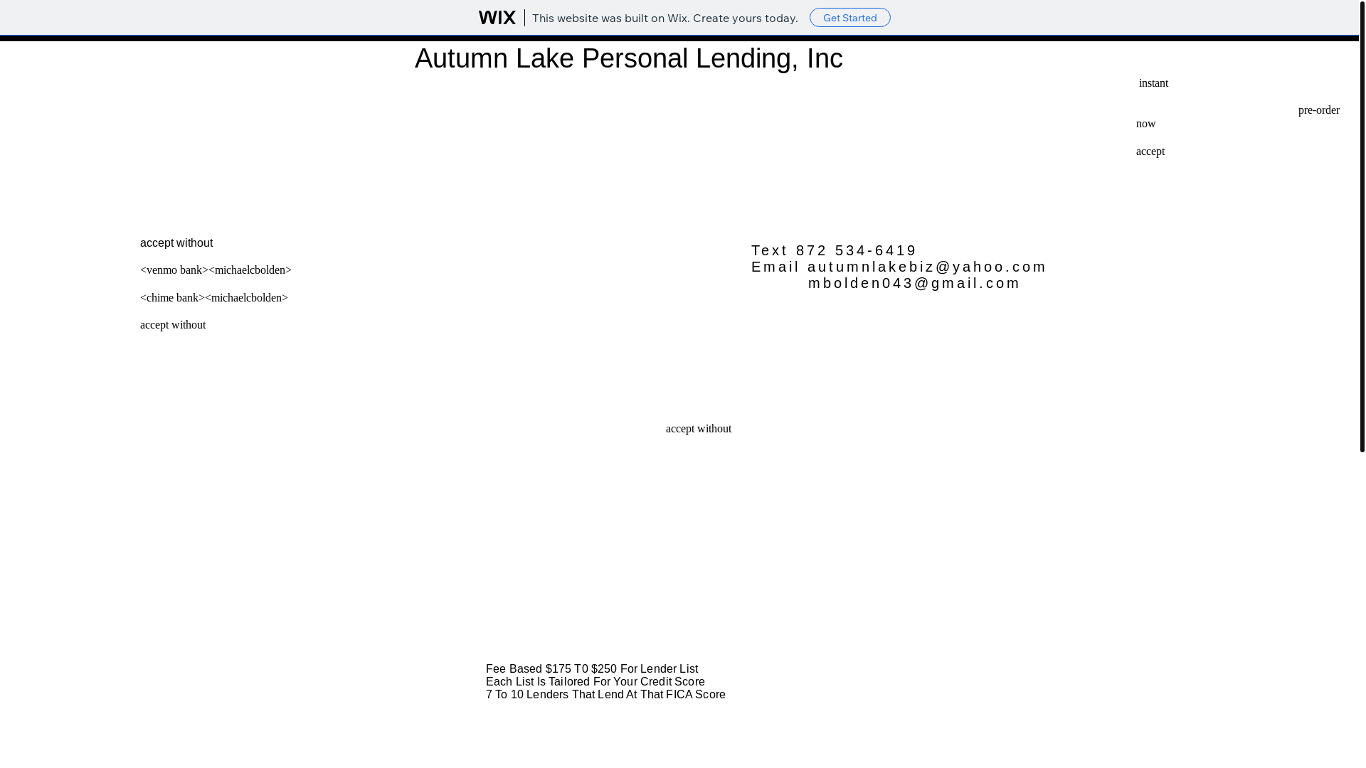 website screenshot of https://autumnlakebiz.wixsite.com/loans