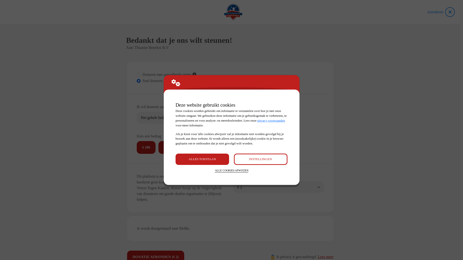 website screenshot of https://www.grootverzettegenkanker.nl/companies/thuasne-benelux-b-v/donate