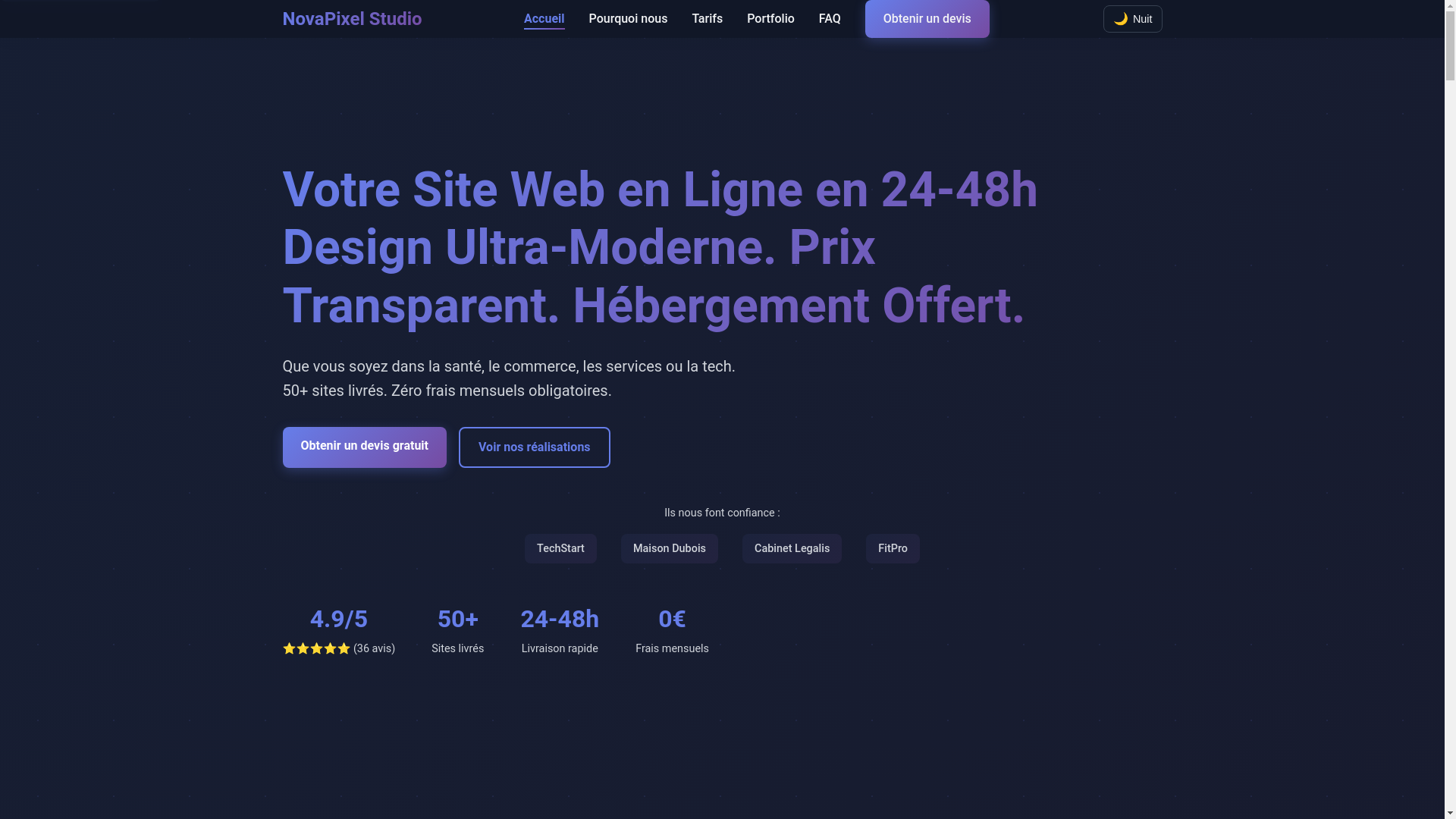 website screenshot of https://novapixelstudio.fr/