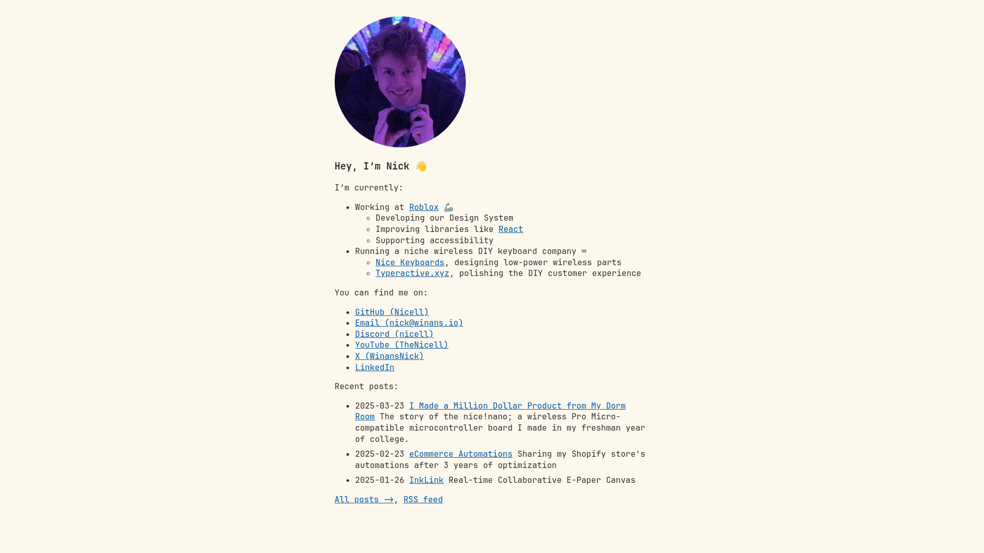 website screenshot of https://nickwinans.pages.dev/