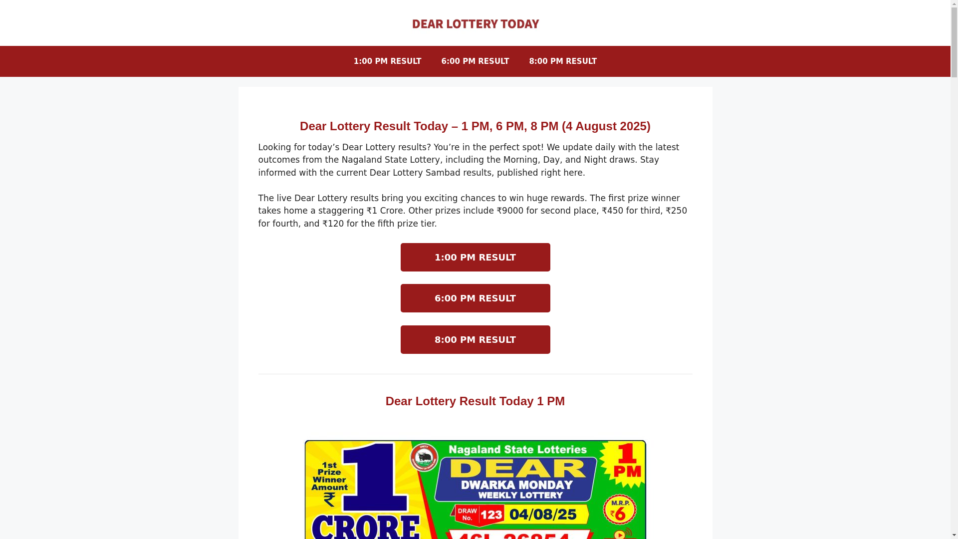 website screenshot of https://dearlotterytoday.info/