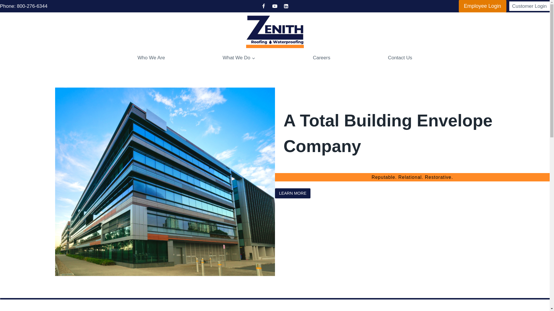 website screenshot of https://connectwithzenithroofing.com/