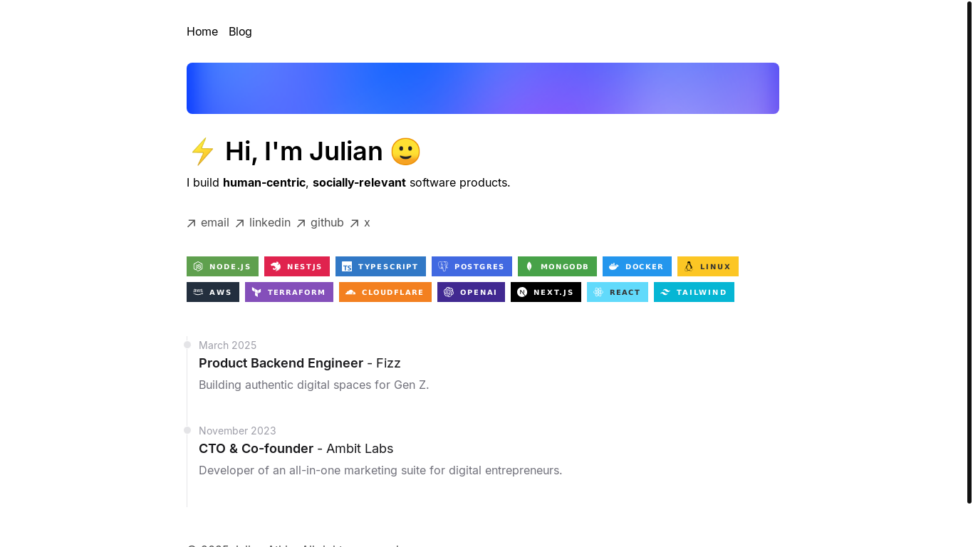 website screenshot of https://julianatkin.sh/