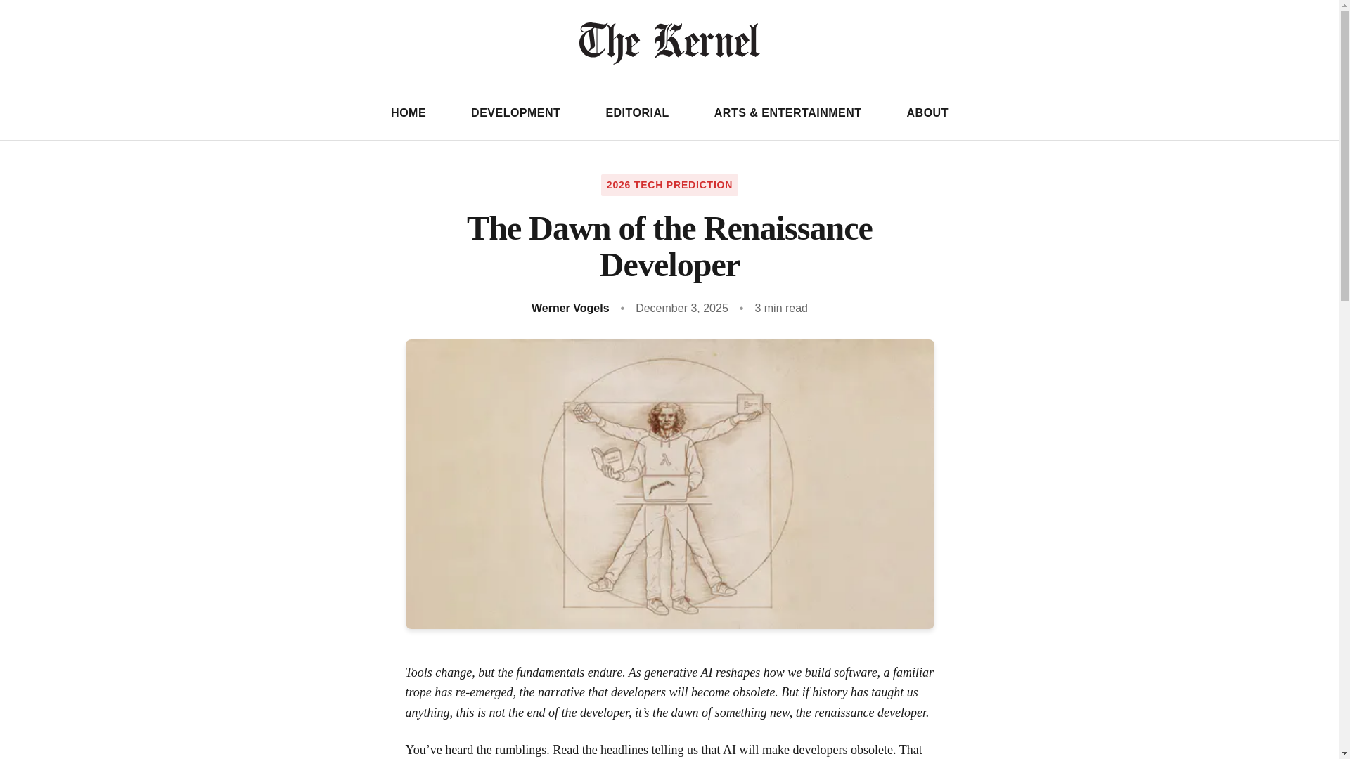 website screenshot of https://thekernel.news/articles/dawn-of-the-renaissance-developer/