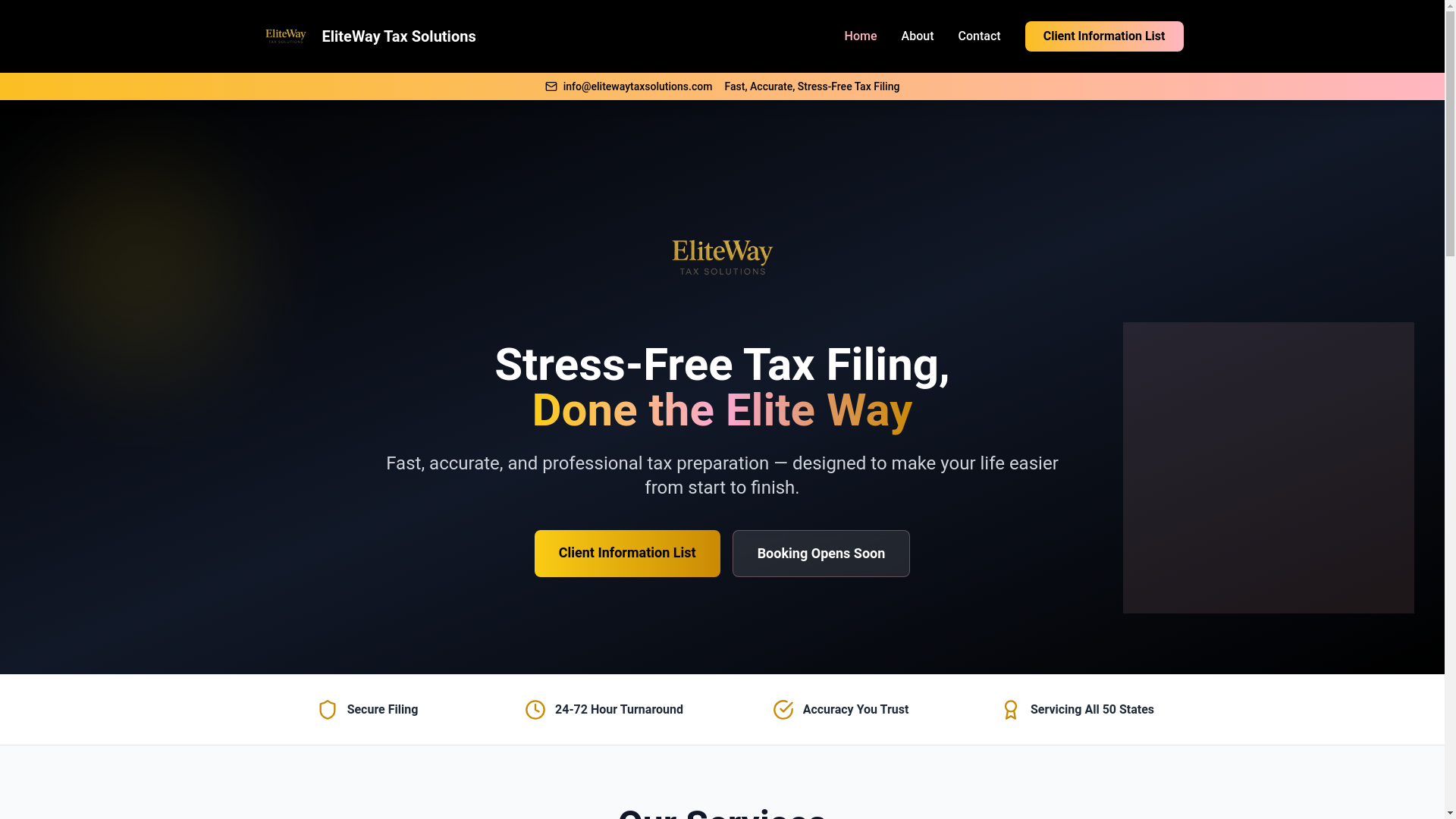 website screenshot of https://elitewaytaxsolutions.com/