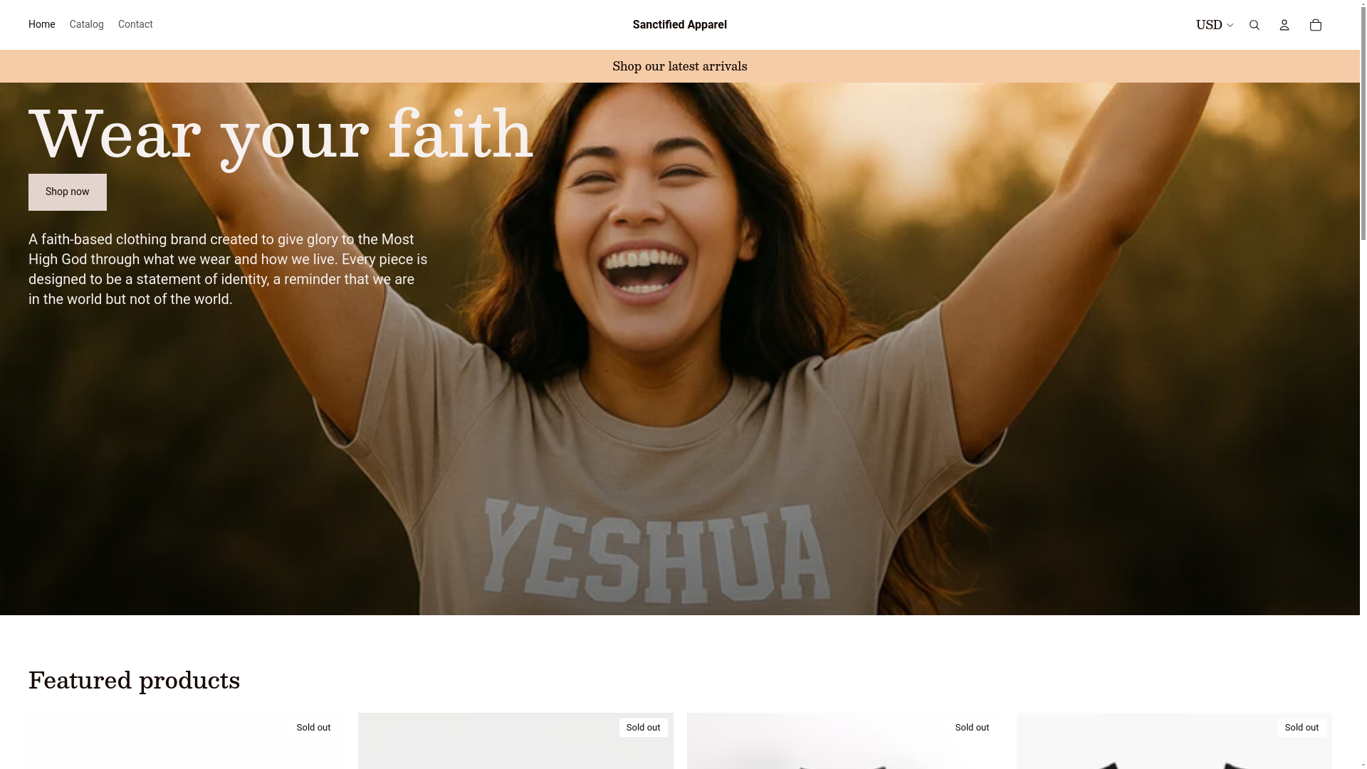 website screenshot of https://sanctifiedapparel.co/