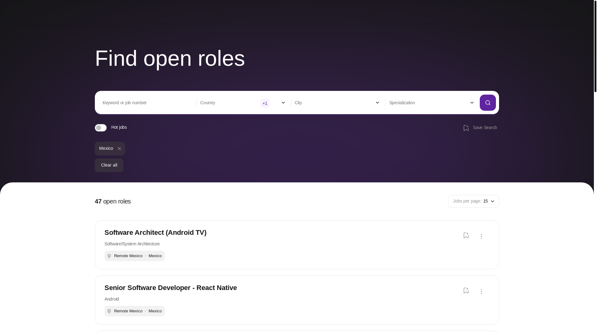 website screenshot of https://career.luxoft.com/jobs?keyword=&country[]=Mexico