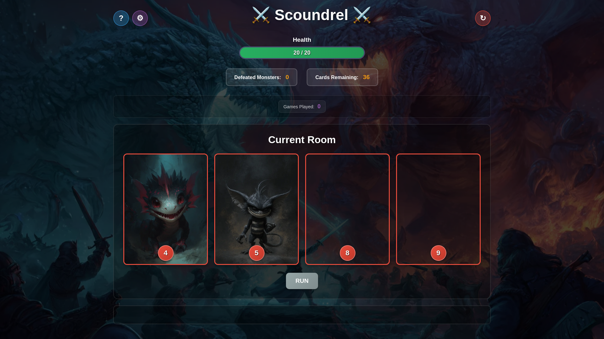 website screenshot of https://scoundrel-game.com/