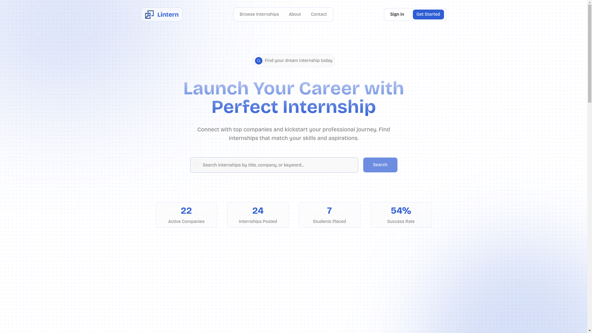 website screenshot of https://lintern.tech/