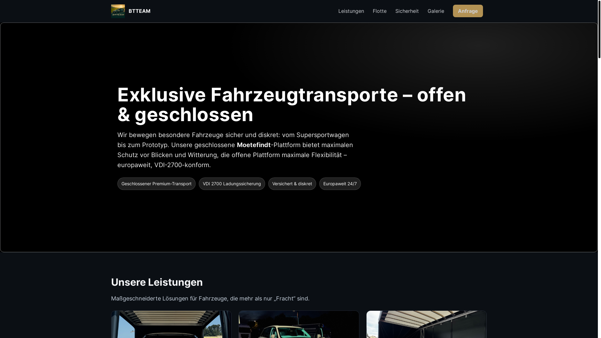 website screenshot of https://transportebtteam.de/