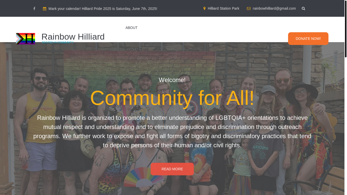 website screenshot of https://rainbowhilliard.org/