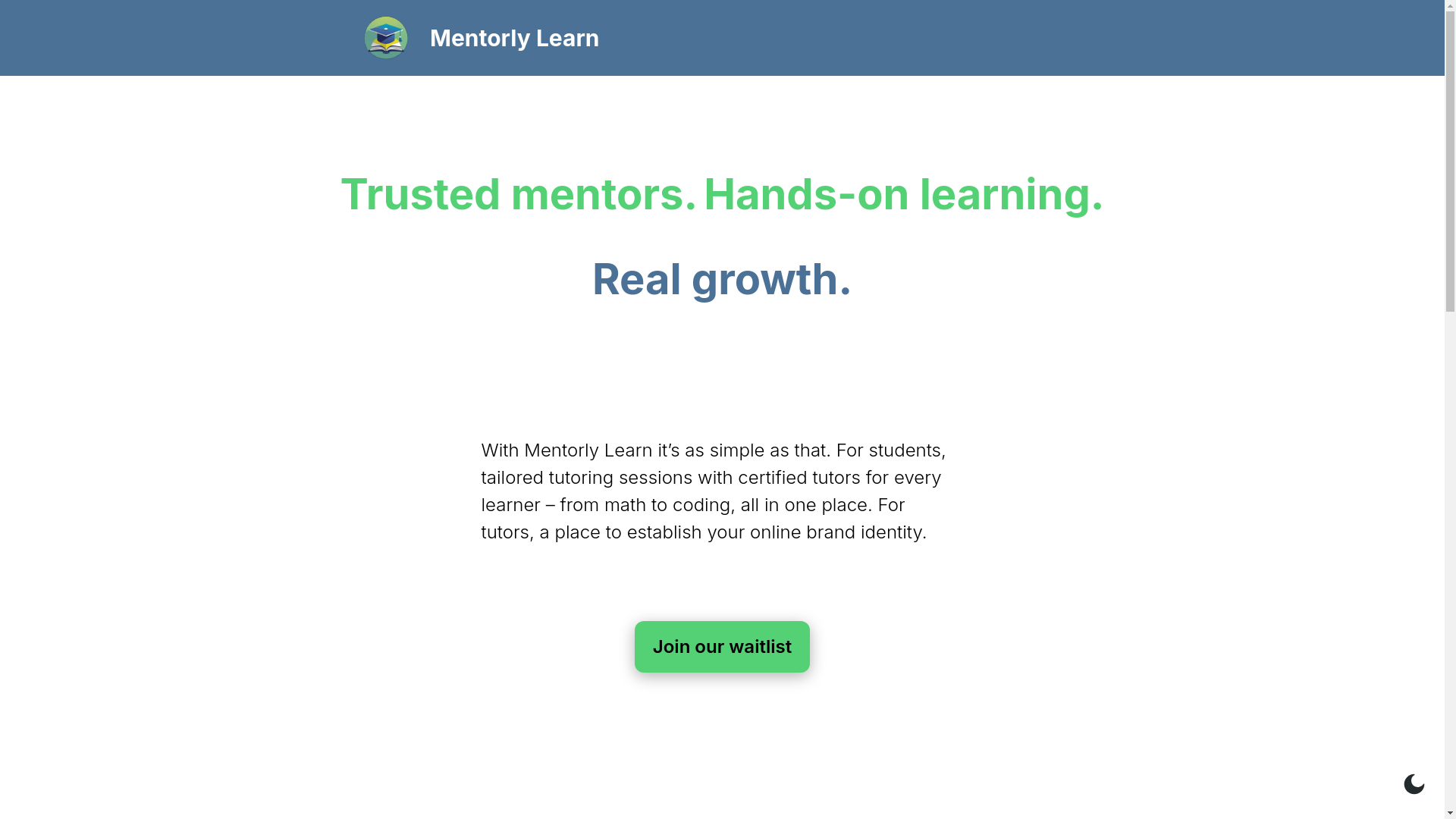 website screenshot of https://waitlist.mentorlylearn.com/