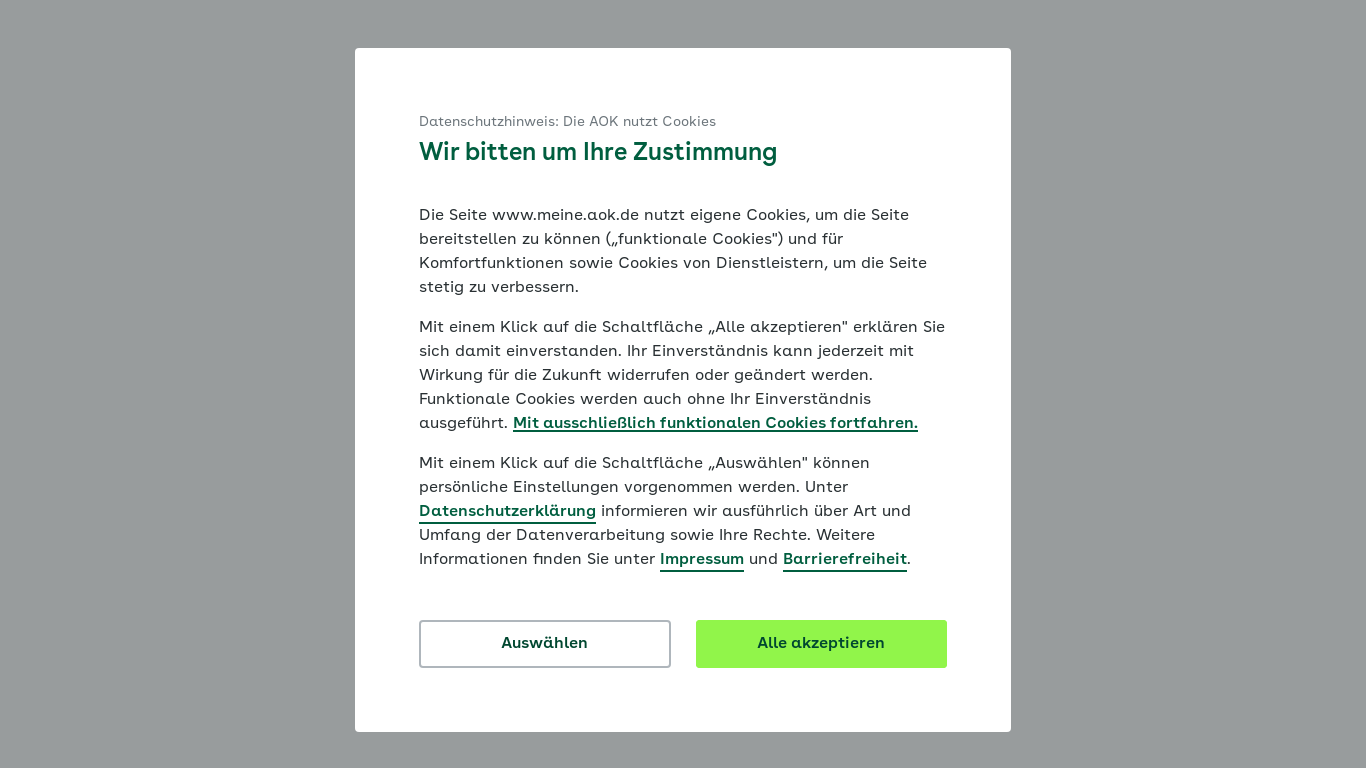website screenshot of https://meine.aok.de/