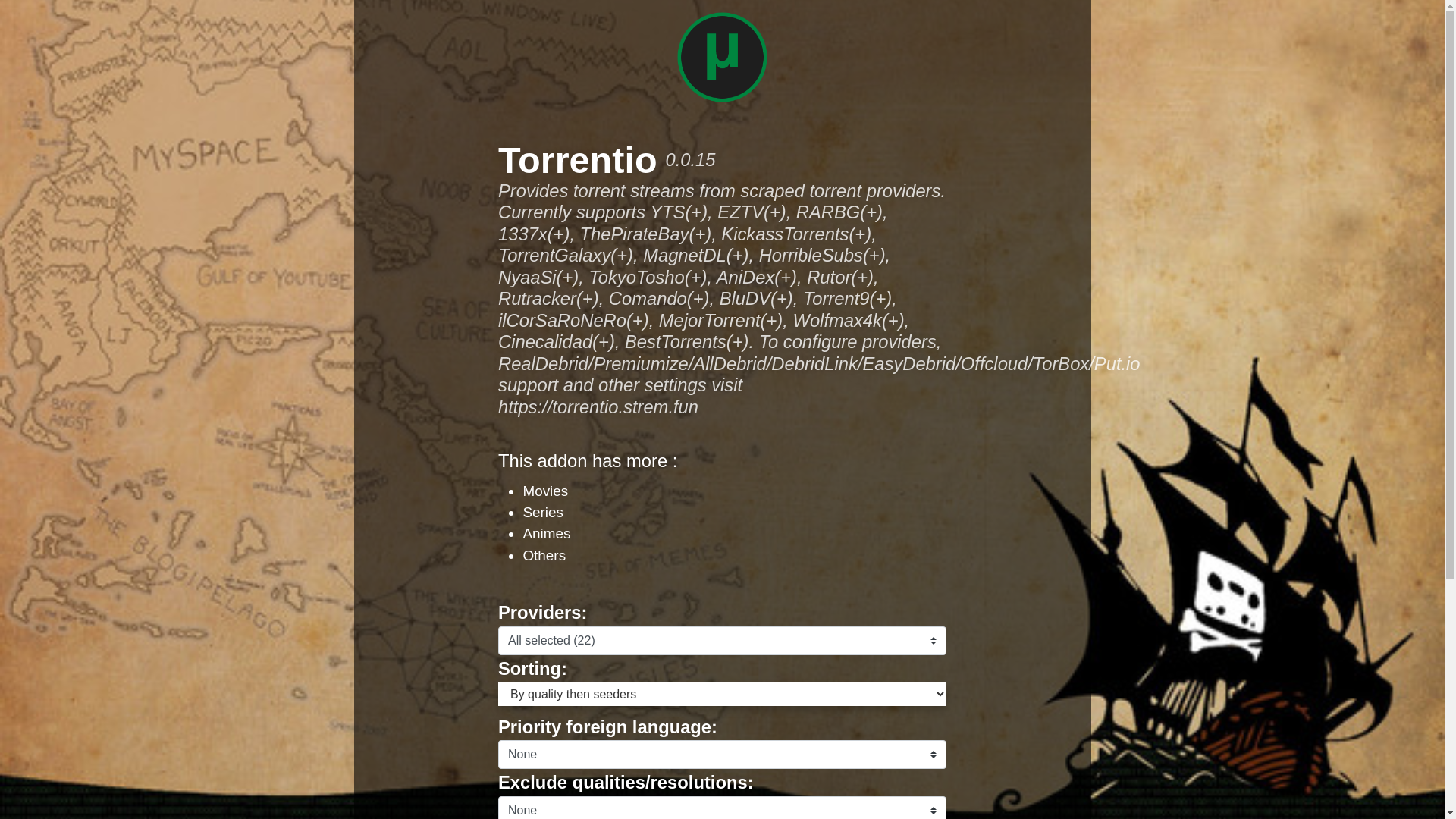 website screenshot of https://torrentio.strem.fun/configure