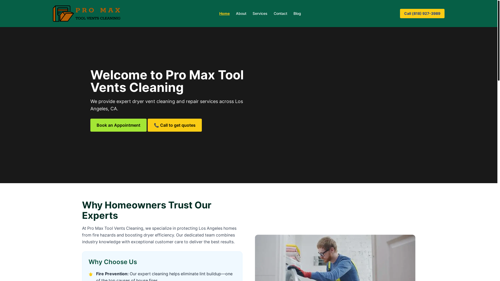 website screenshot of https://promaxtoolventscleaning.site/
